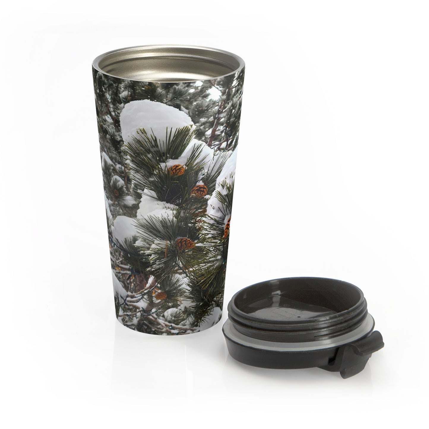 Travel Mug - Pine cones with snow