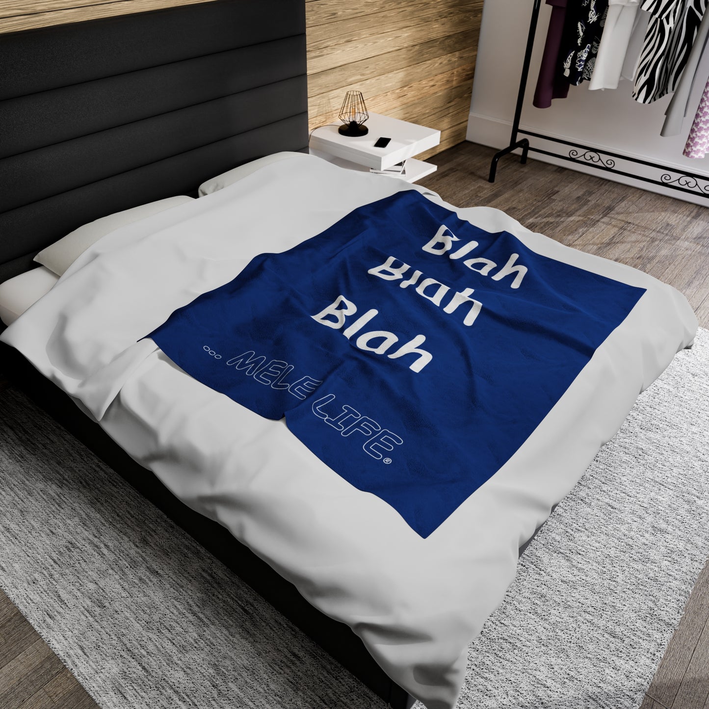 Blanket Velveteen Plush - Blah Blah Blah (dark blue)