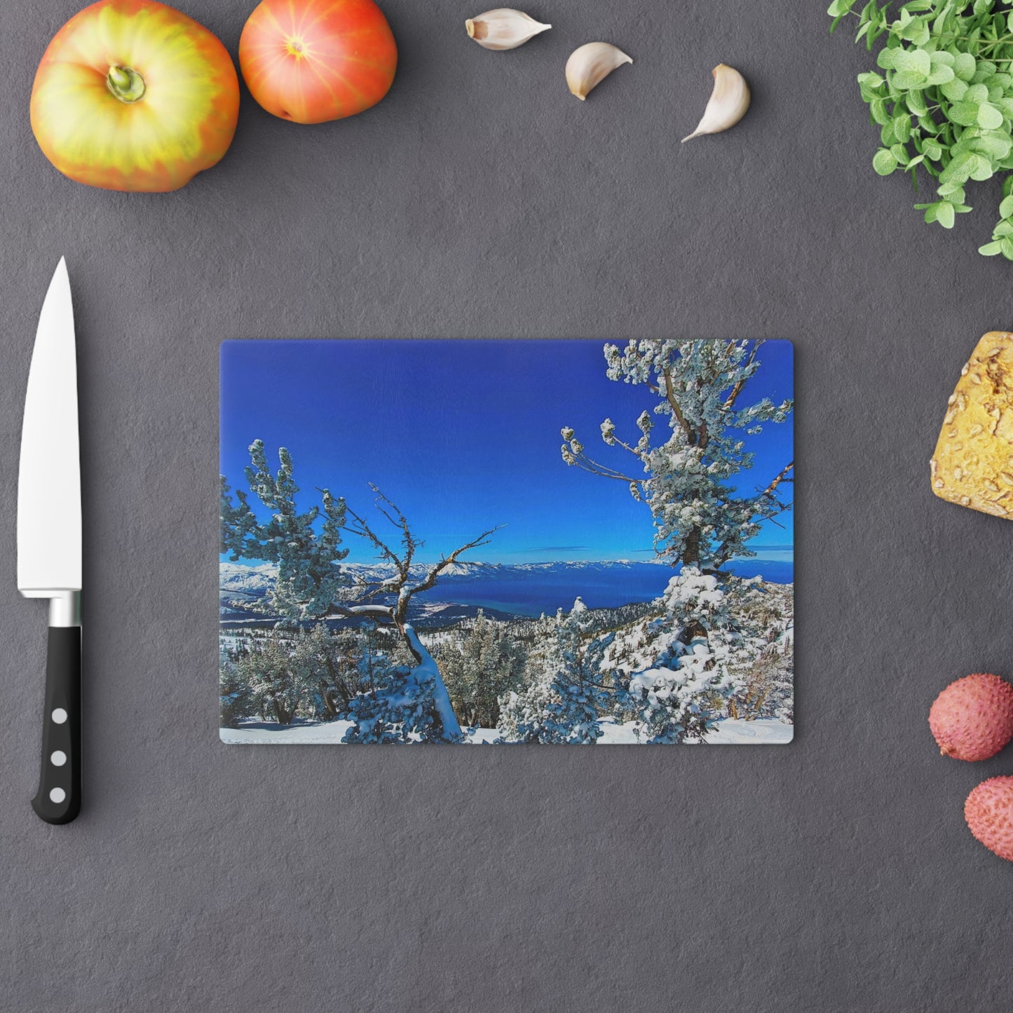 Cutting Board (glass) - Lake Tahoe in Winter