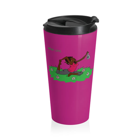 Travel Mug (15oz) - Yoga Lady 2 (pink)