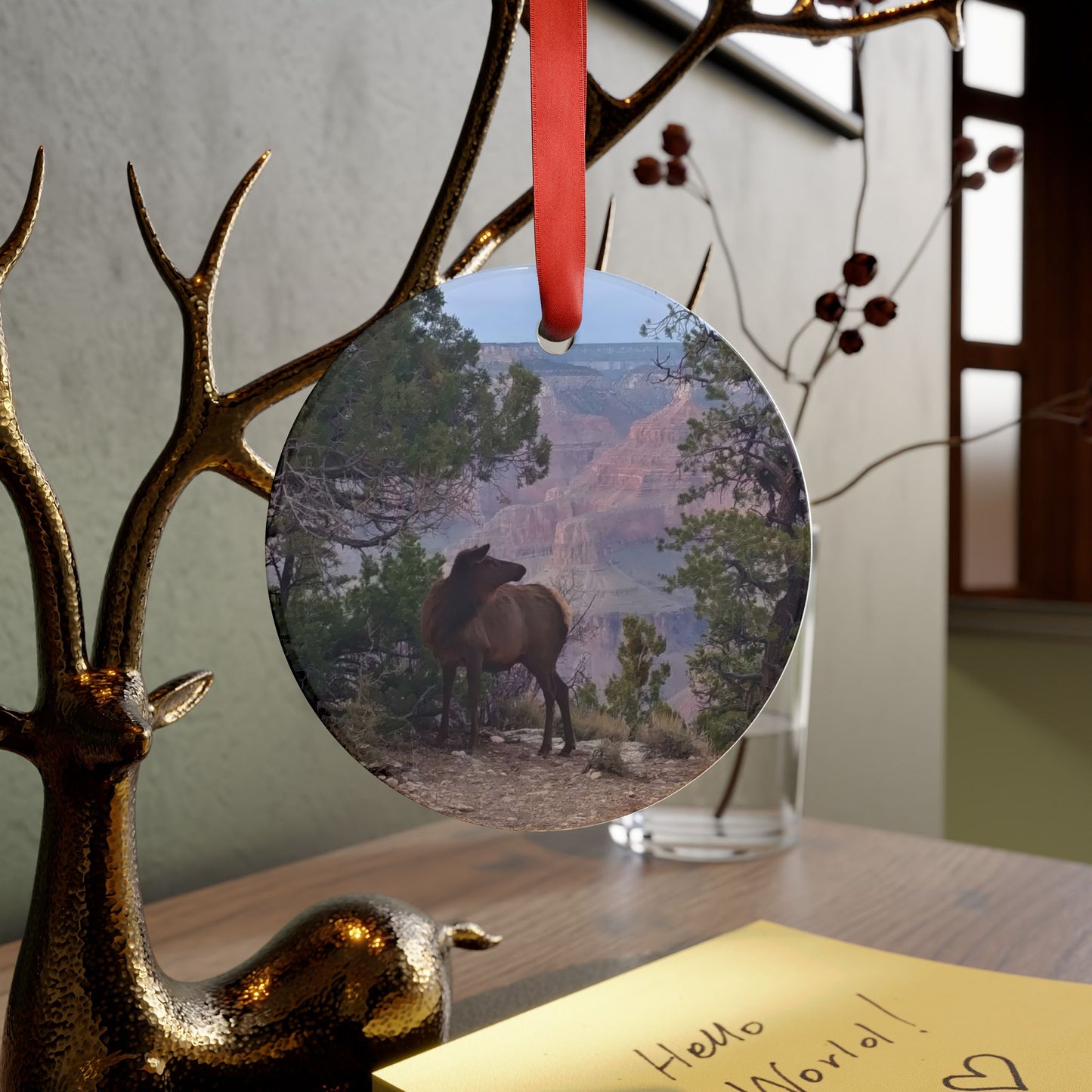 Holiday Acrylic Ornament - Elk at rim of Grand Canyon