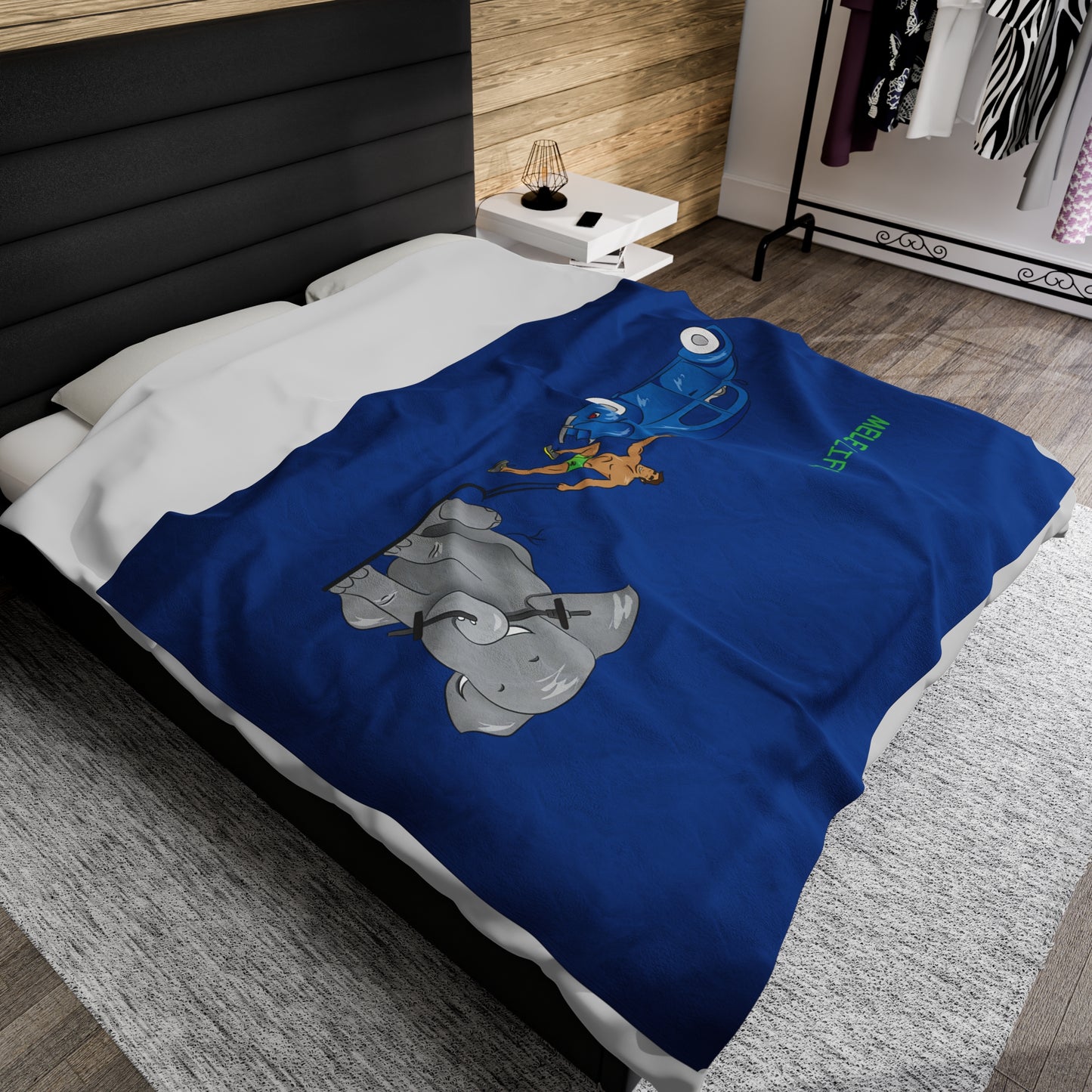 Blanket Velveteen Plush - Strong Brown Man (dark blue)