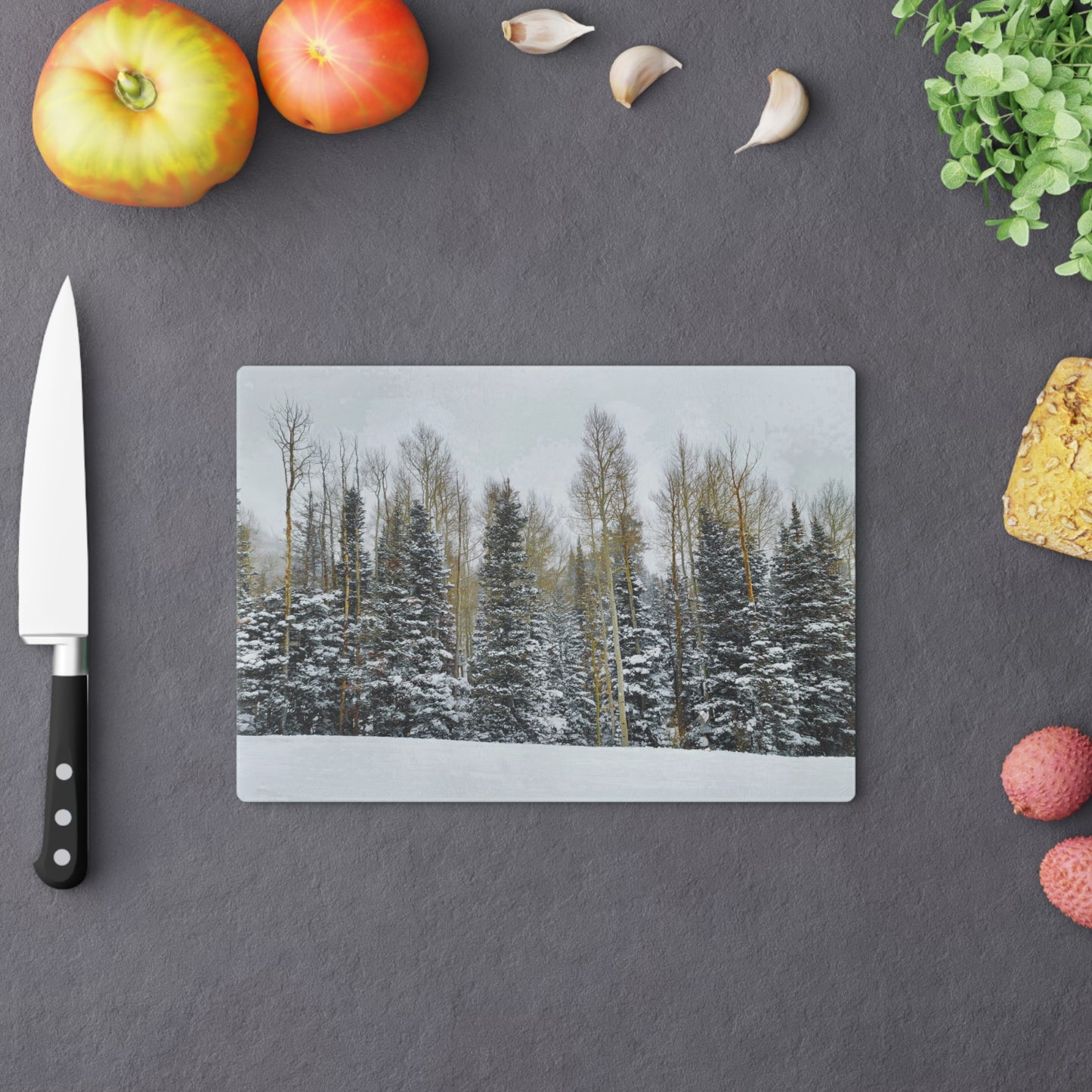 Cutting Board (glass) - Forest Winterscape