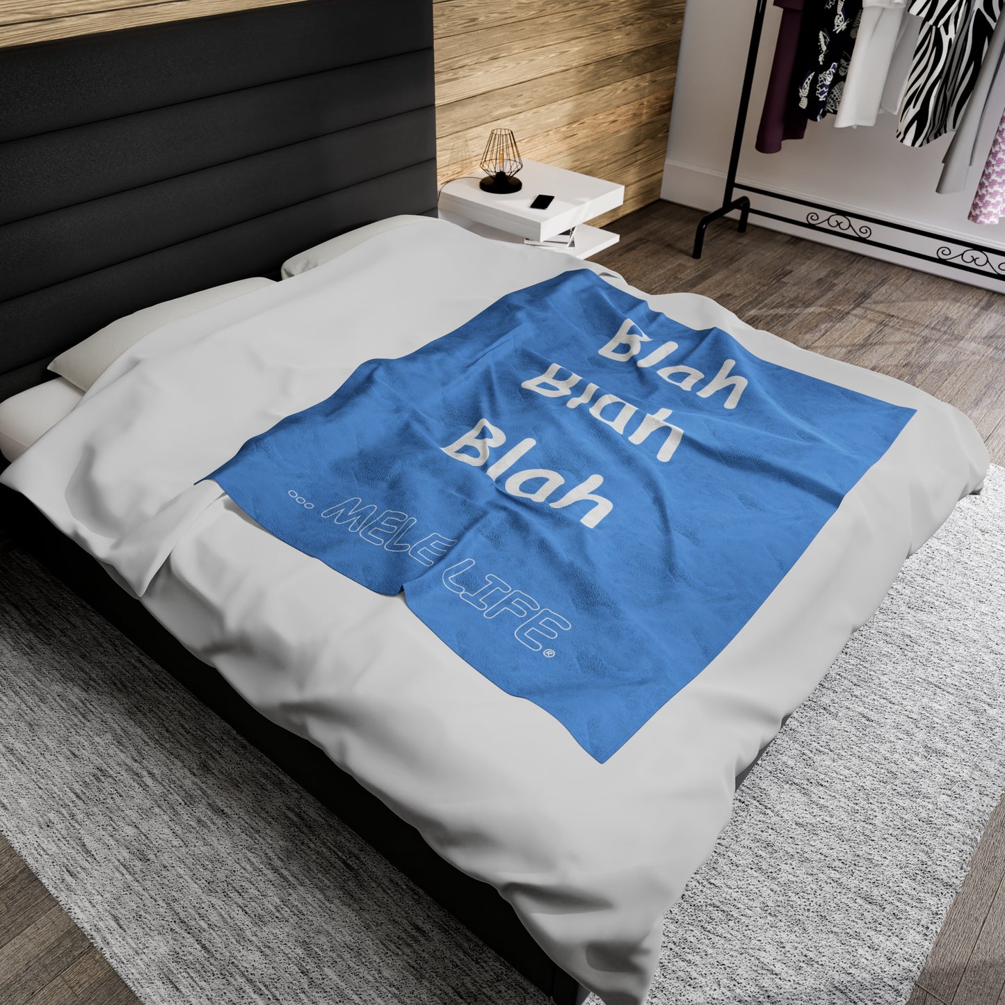 Blanket Velveteen Plush - Blah Blah Blah (light blue)