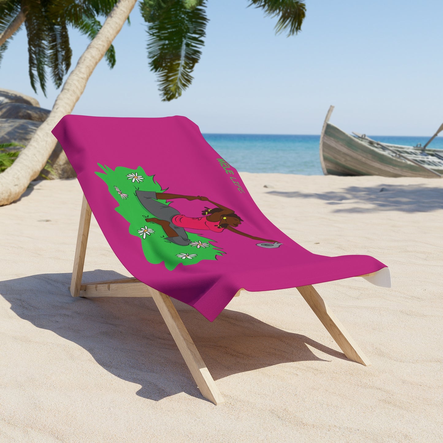 Beach, Bath & Pool Towel - Yoga Lady2 (pink)