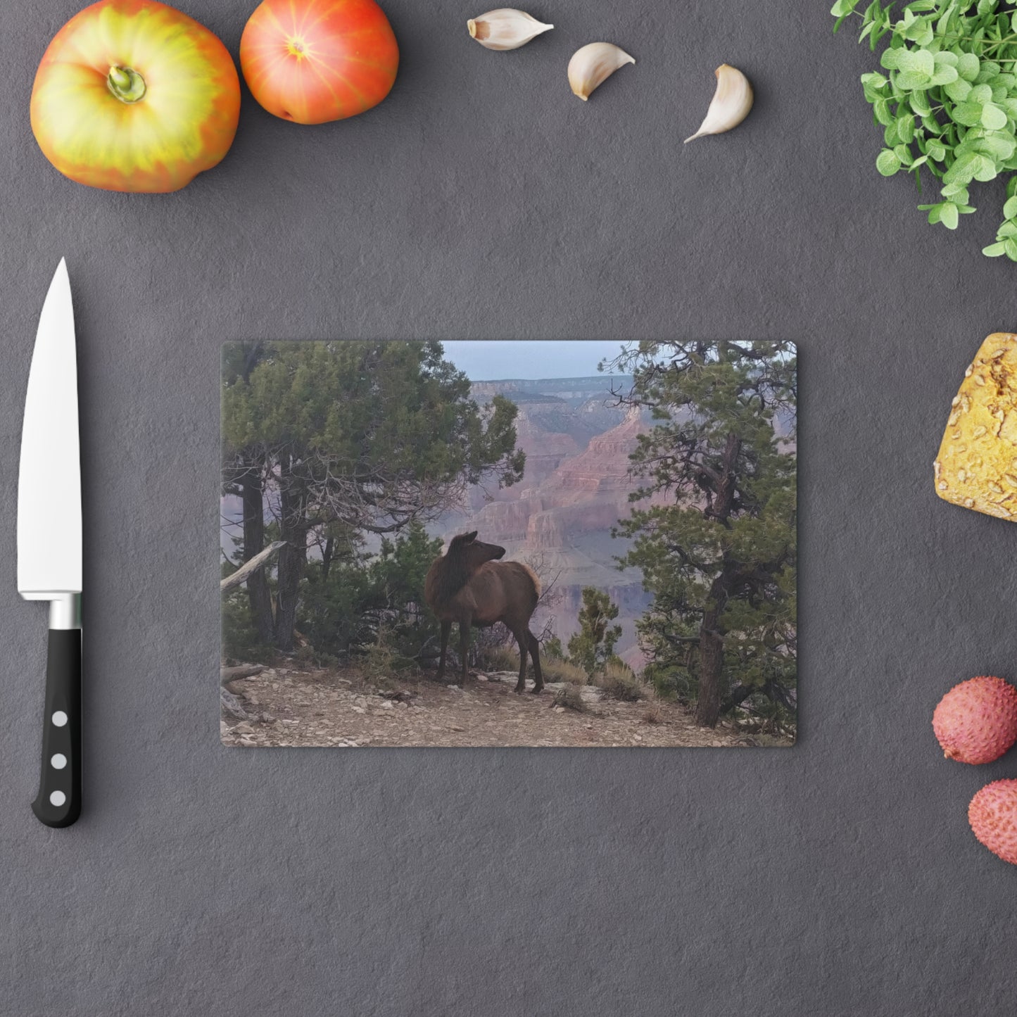 Cutting Board (glass) - Elk on rim Grand Canyon