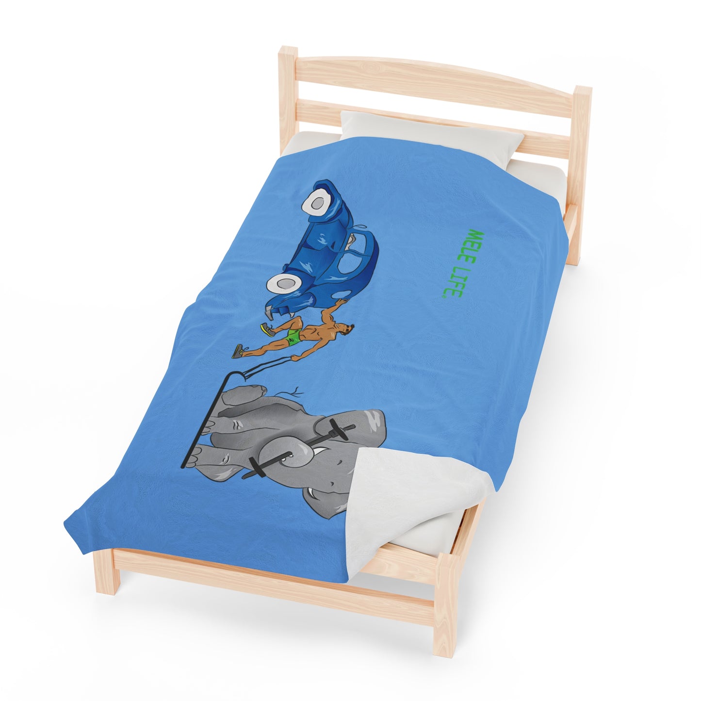 Blanket Velveteen Plush - Strong Brown Man (light blue)