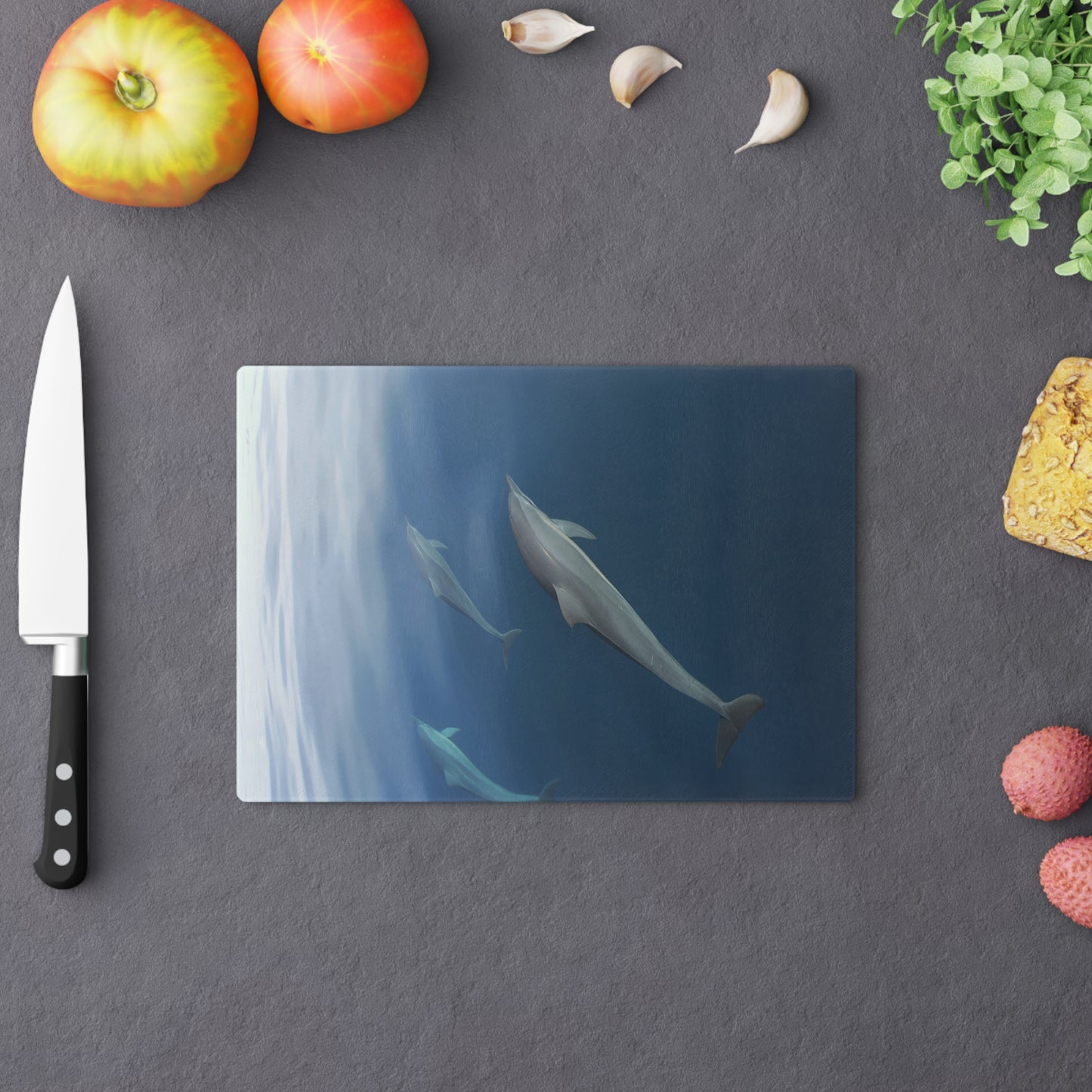 Cutting Board (glass) - Dolphins in Fiji
