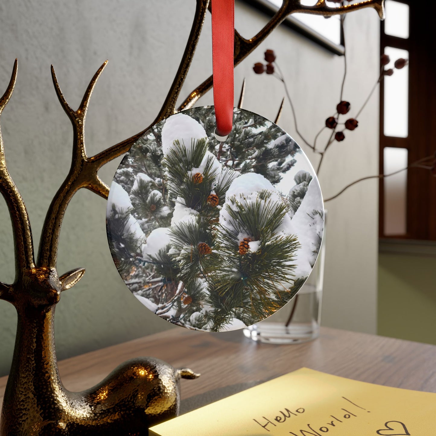 Holiday Acrylic Ornament - Pine Cones with snow