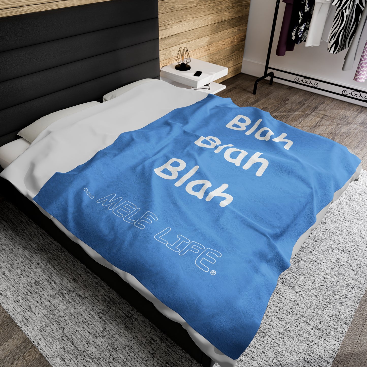 Blanket Velveteen Plush - Blah Blah Blah (light blue)