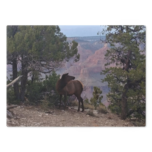 Cutting Board (glass) - Elk on rim Grand Canyon