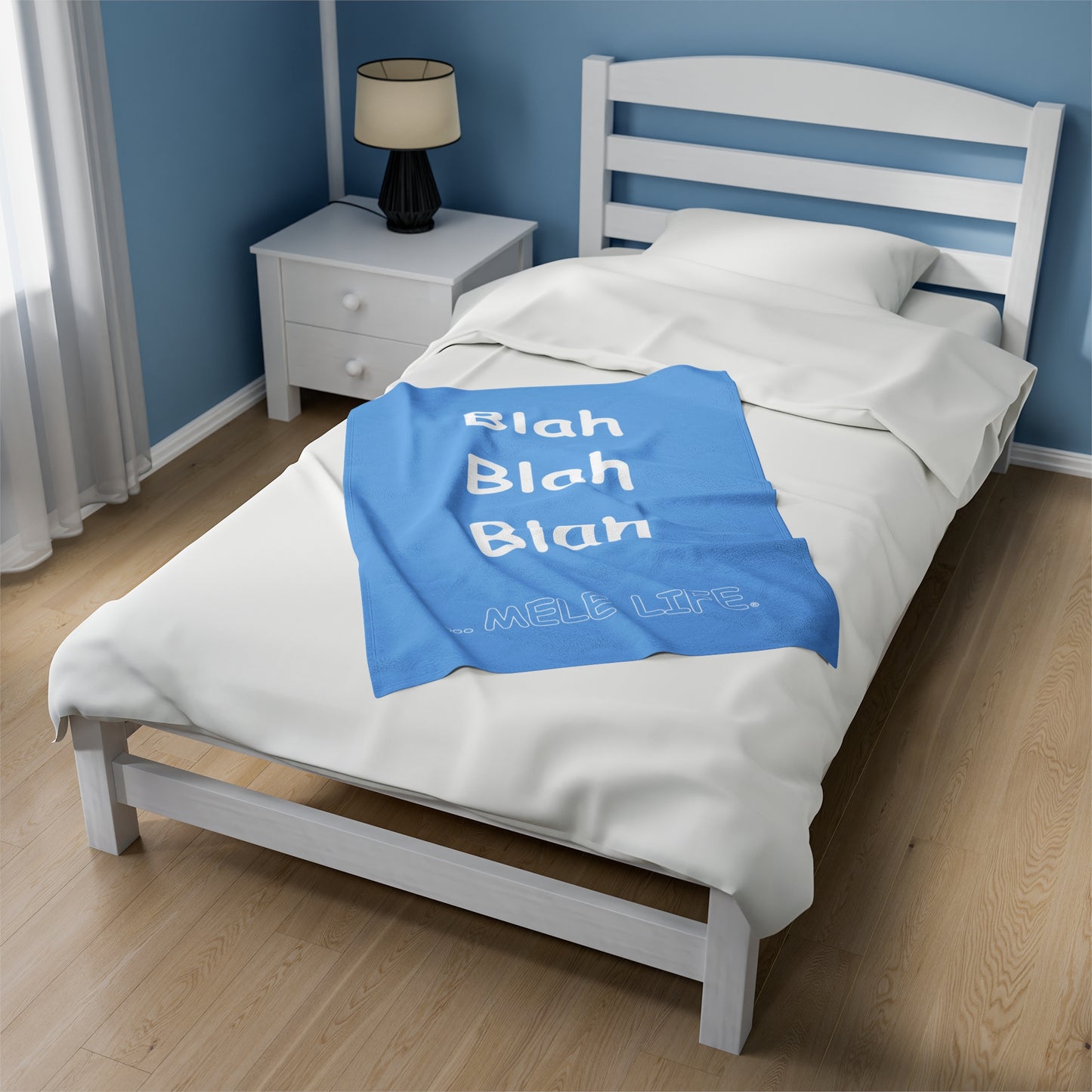 Blanket Velveteen Plush - Blah Blah Blah (light blue)