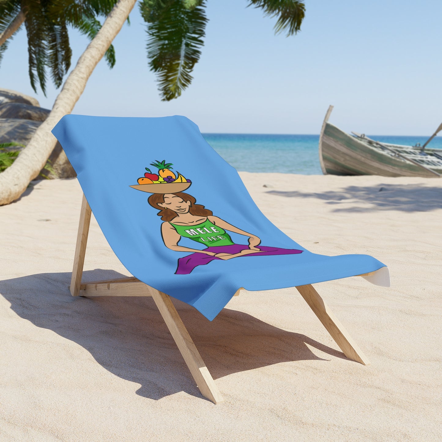 Beach, Bath & Pool Towel - Yoga Lady1 (blue)
