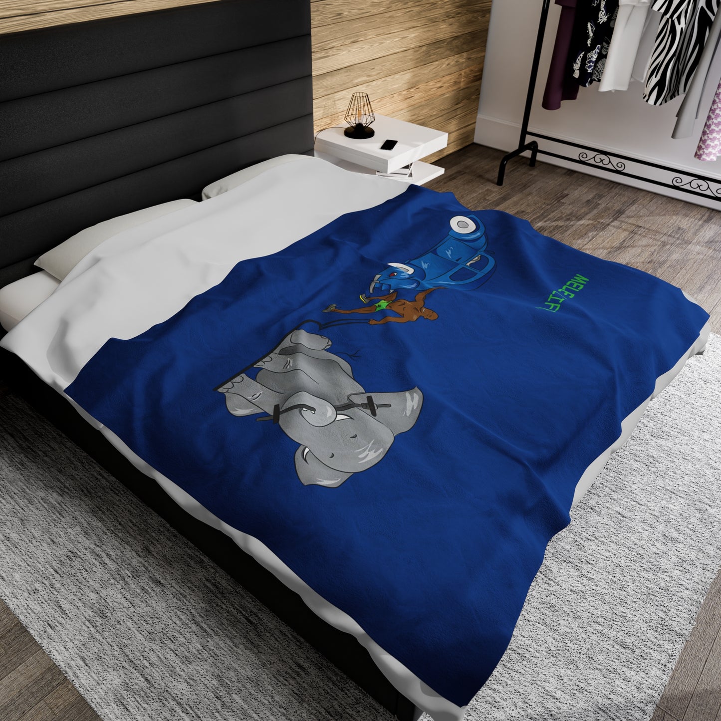 Blanket Velveteen Plush - Strong Black Man (dark blue)