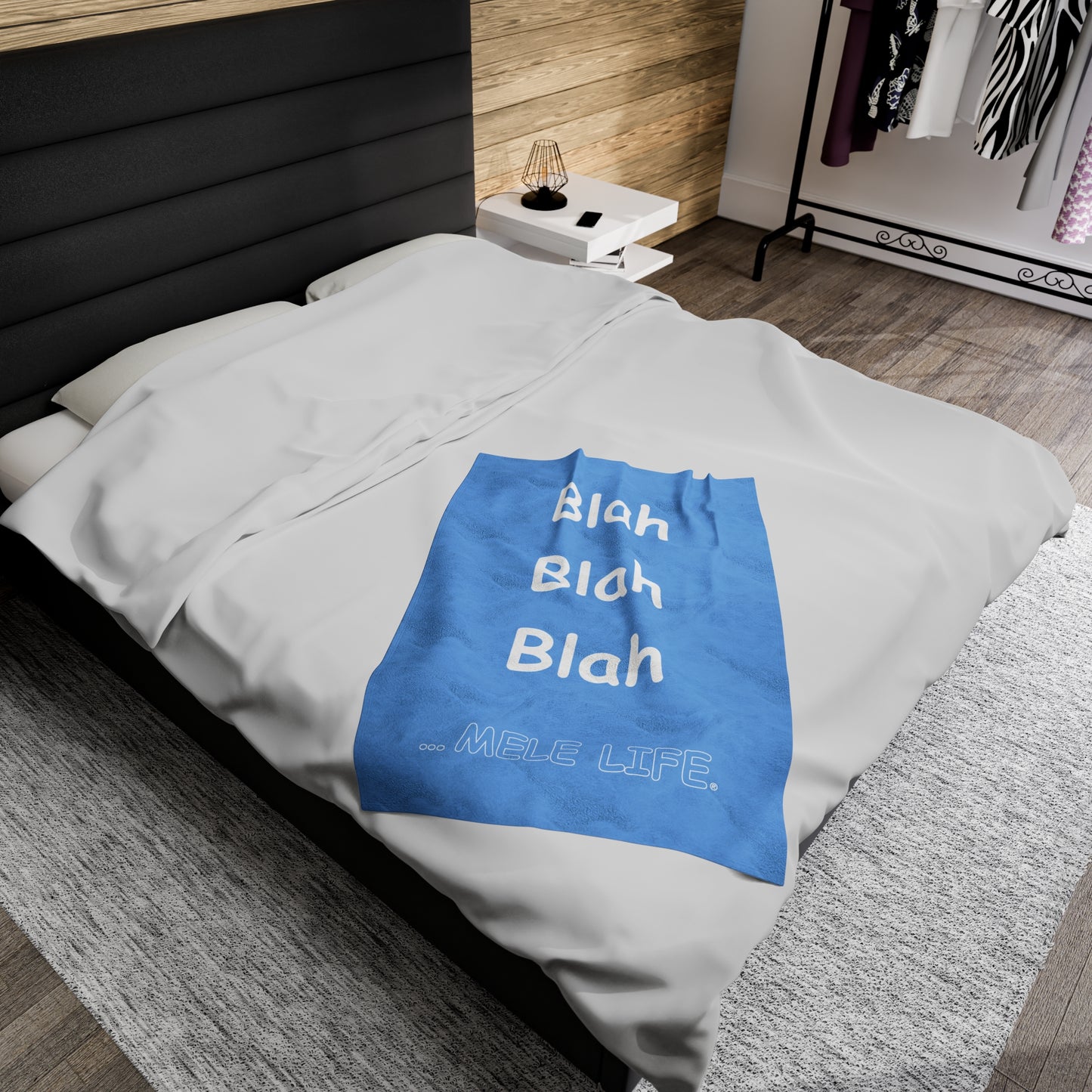 Blanket Velveteen Plush - Blah Blah Blah (light blue)