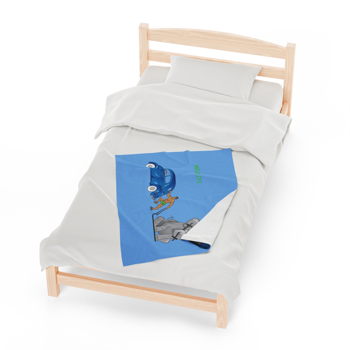 Blanket Velveteen Plush - Strong Brown Man (light blue)