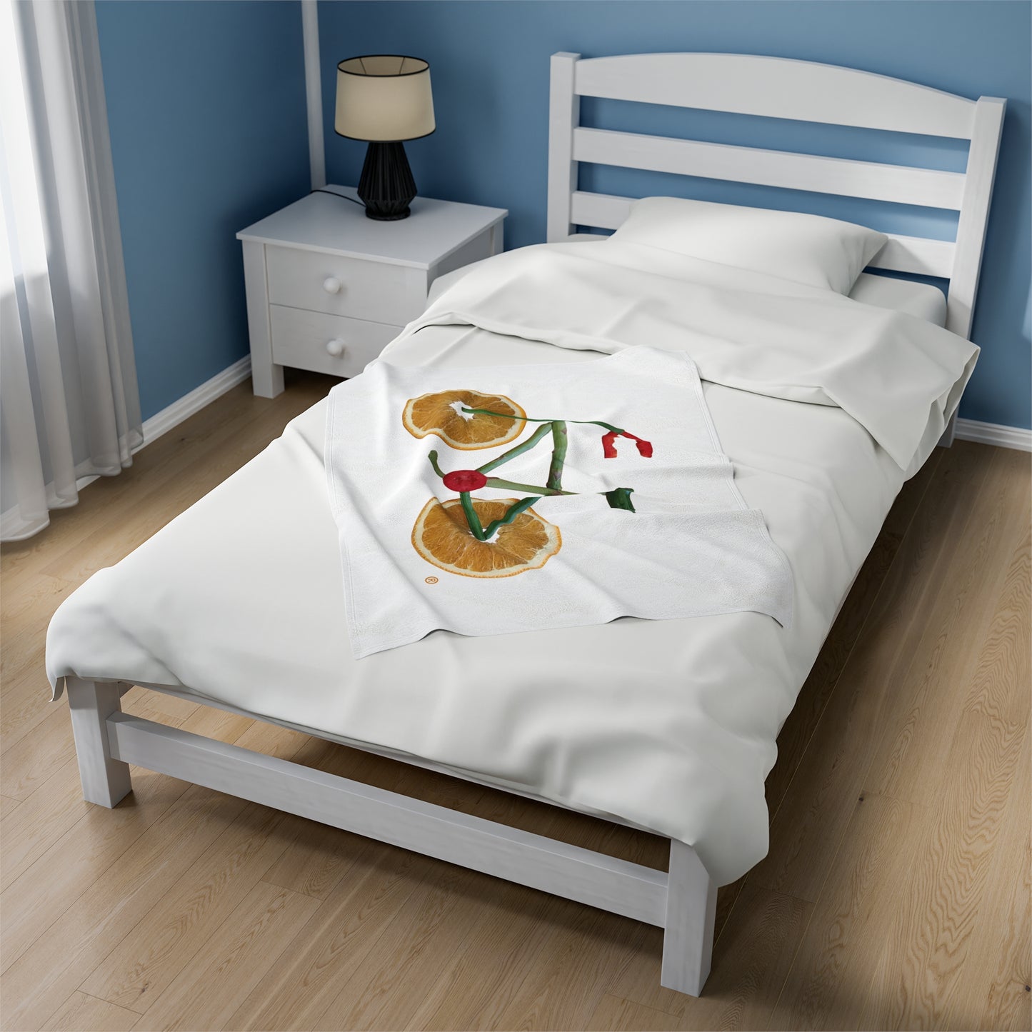 Blanket Velveteen Plush - Veggie Bike (white)