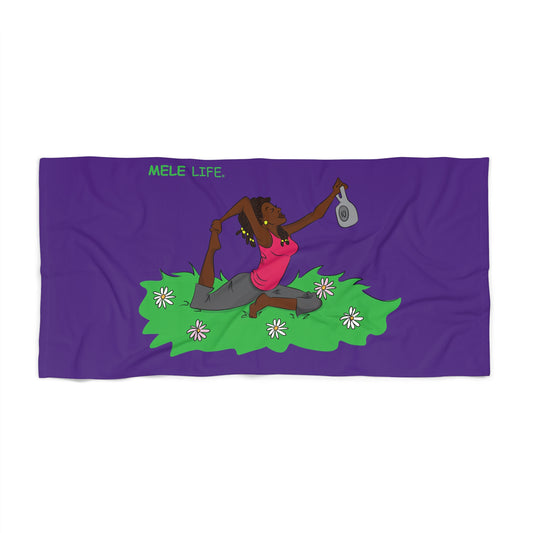 Beach, Bath & Pool Towel - Yoga Lady2 (purple)