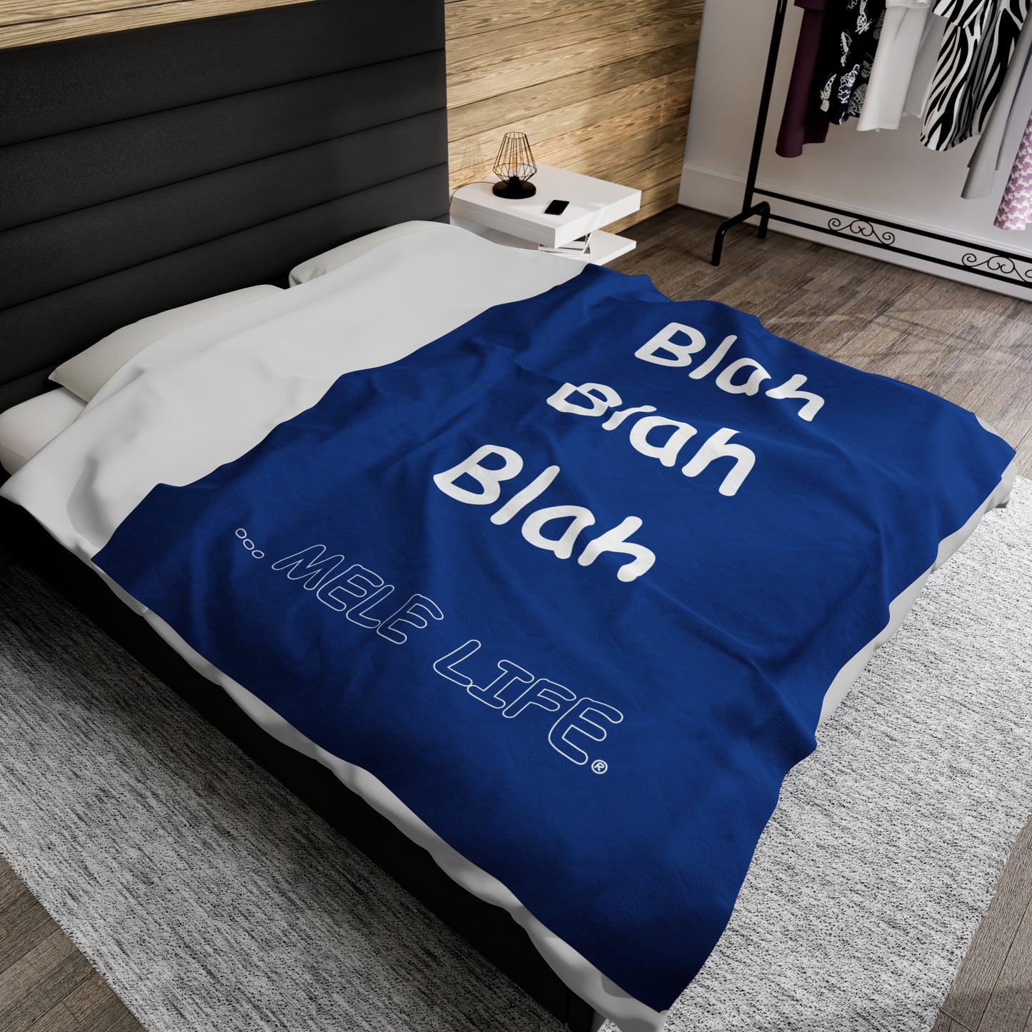 Blanket Velveteen Plush - Blah Blah Blah (dark blue)