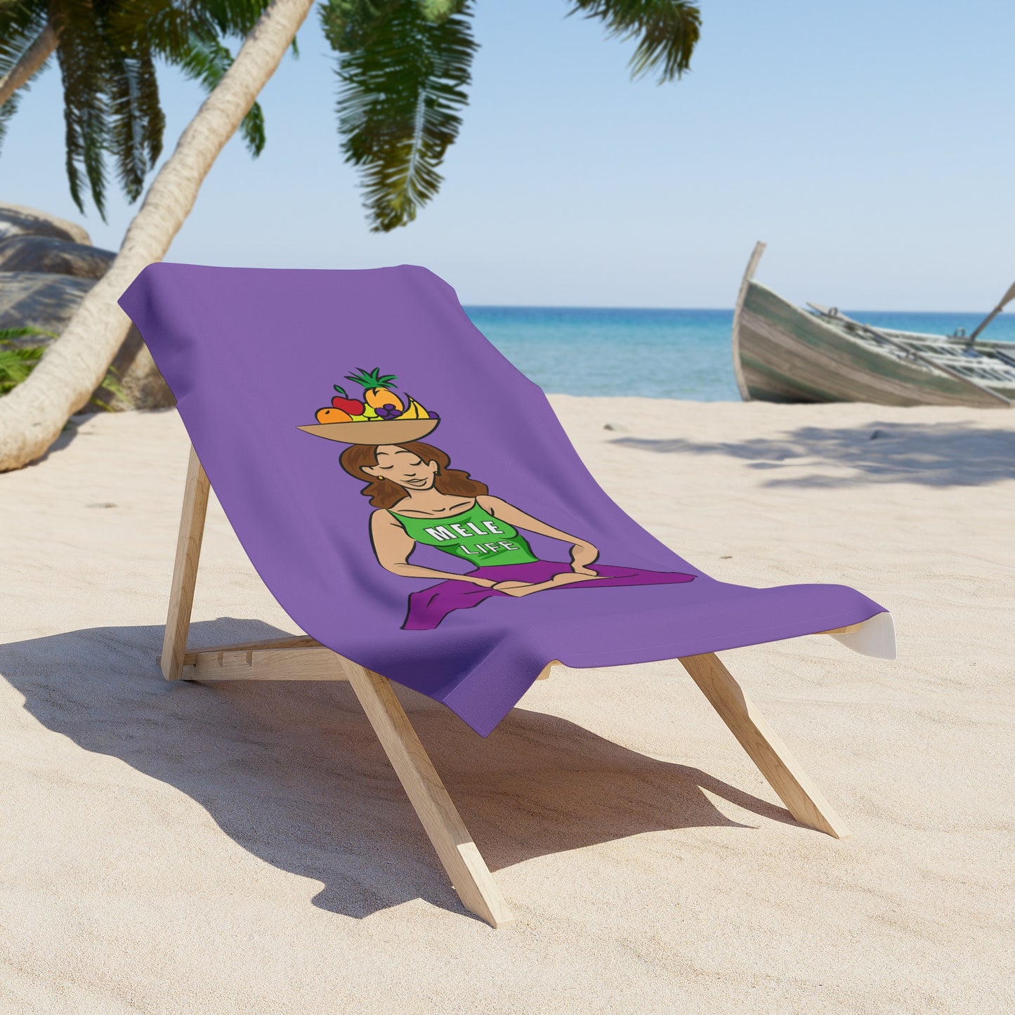 Beach, Bath & Pool Towel - Yoga Lady1 (purple)