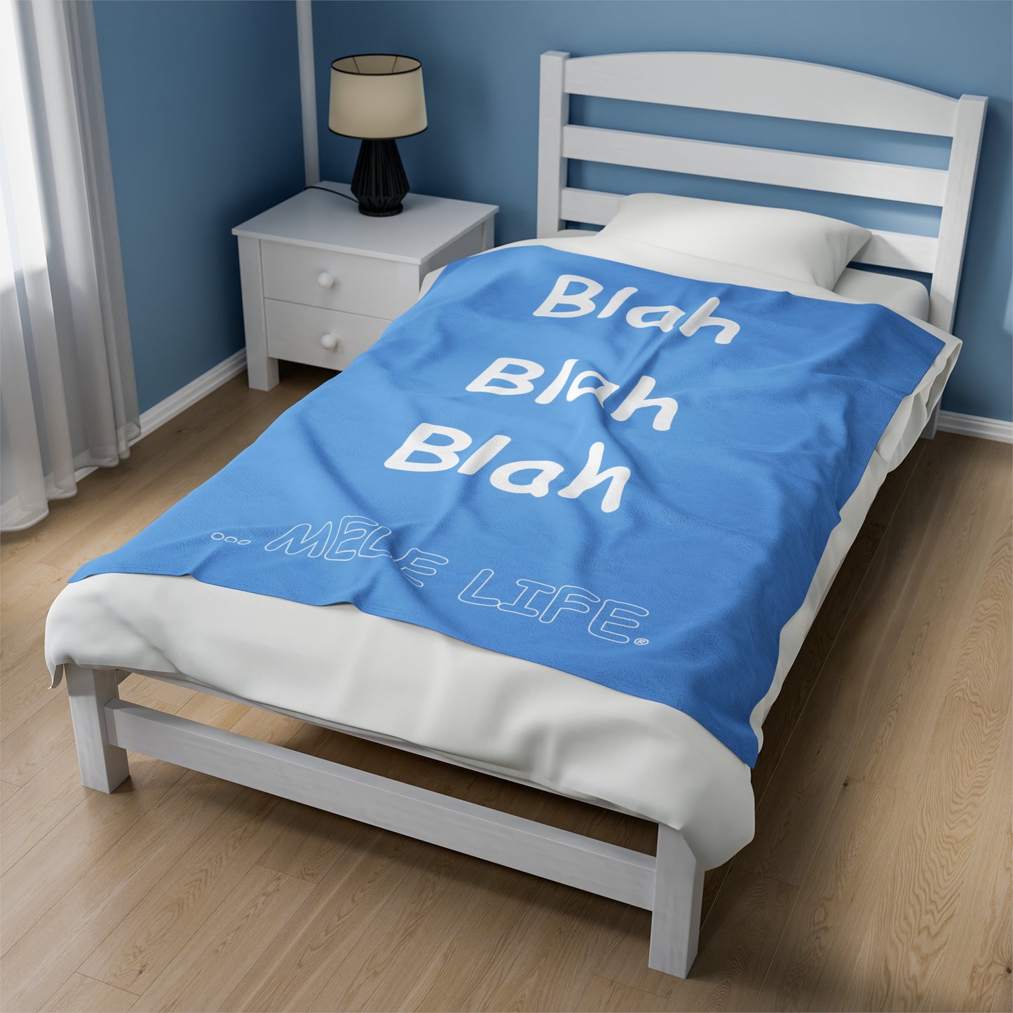Blanket Velveteen Plush - Blah Blah Blah (light blue)