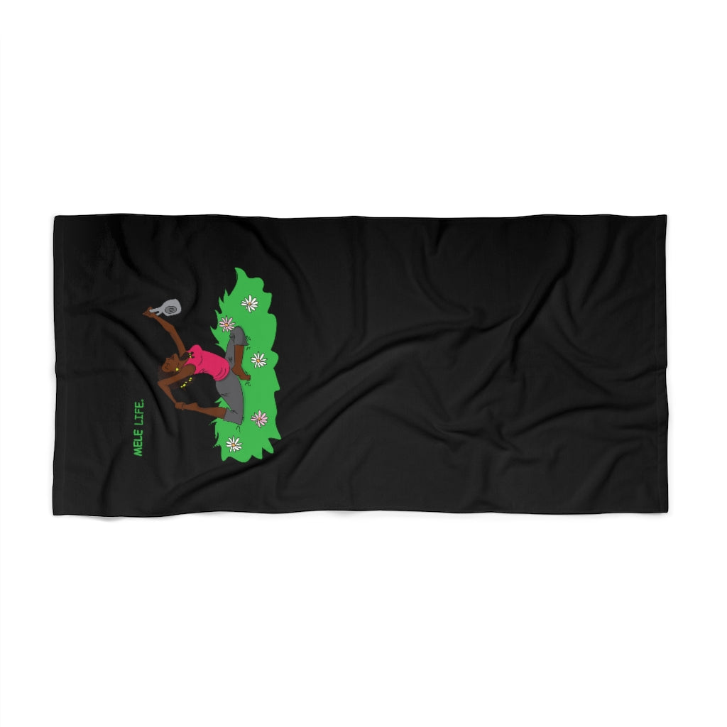 Beach, Bath & Pool Towel - Yoga Lady2 (black)