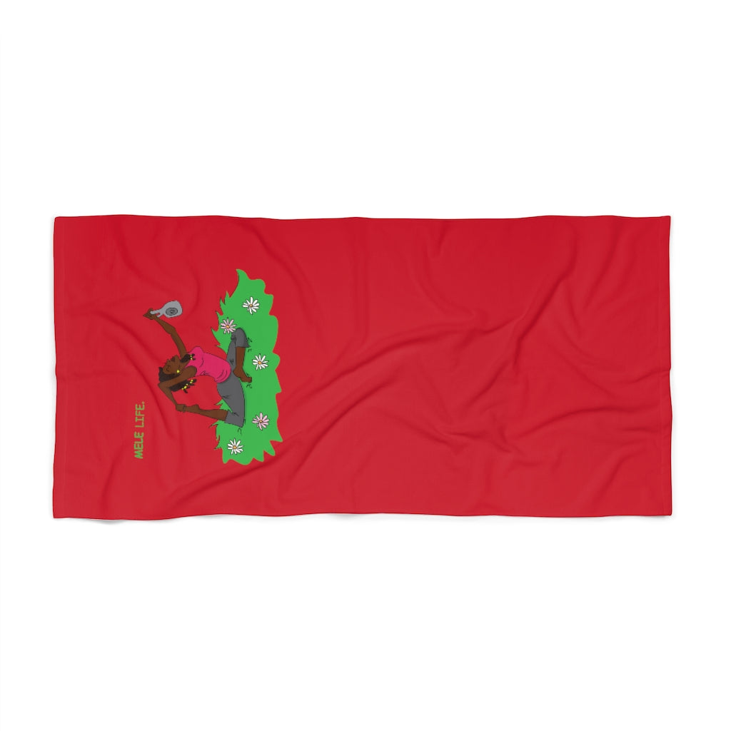 Beach, Bath & Pool Towel - Yoga Lady2 (red)