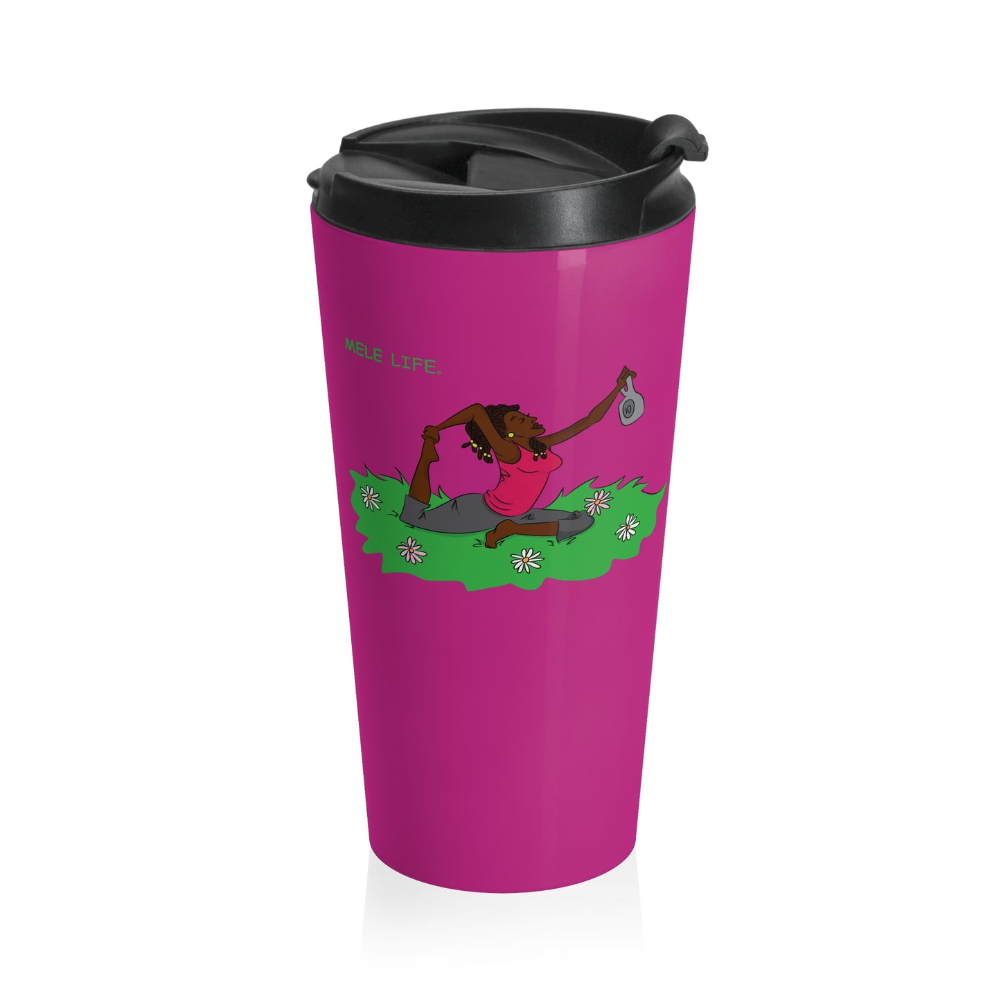 Travel Mug (15oz) - Yoga Lady 2  (pink)