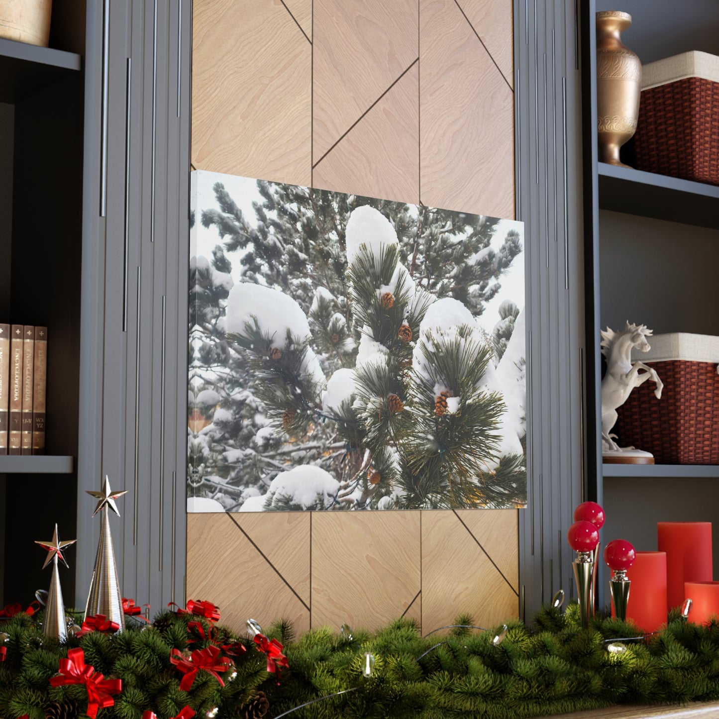 Canvas Gallery Art - Pine cones with snow