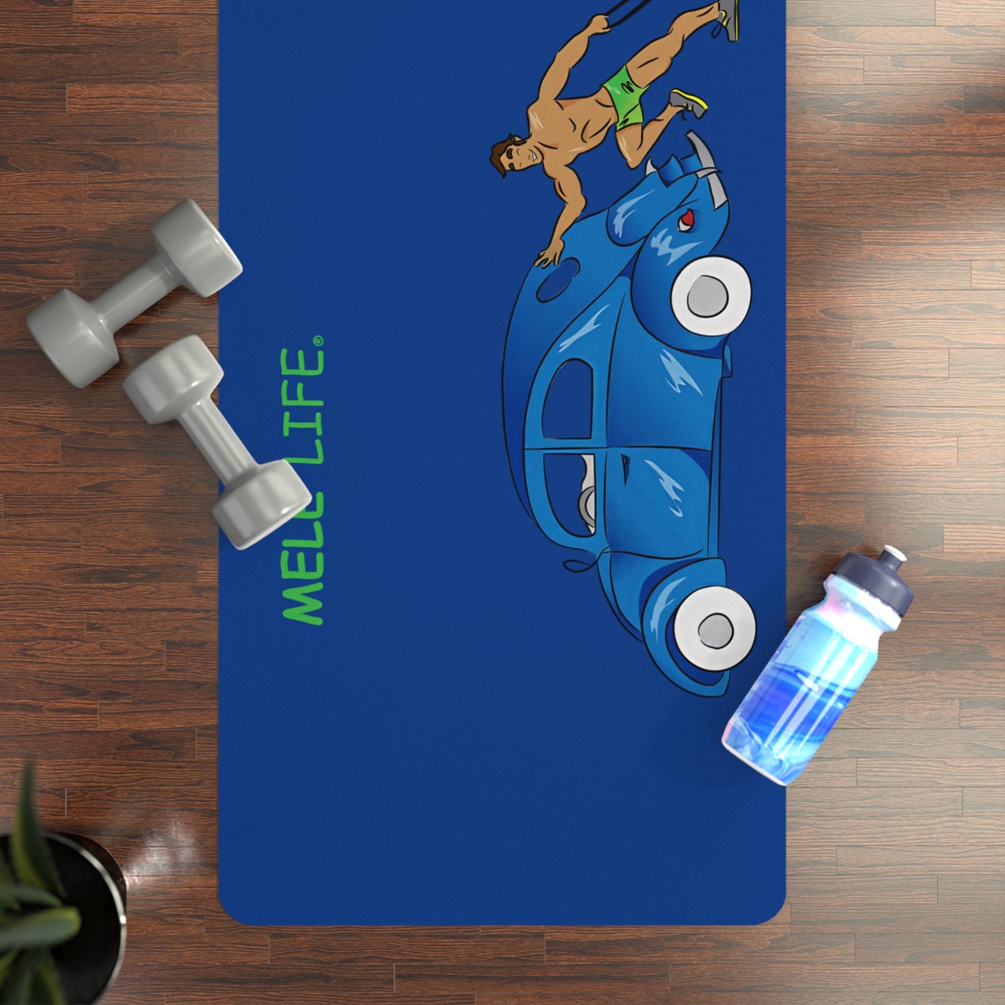 Yoga Mat - Strong brown man  (blue mat)