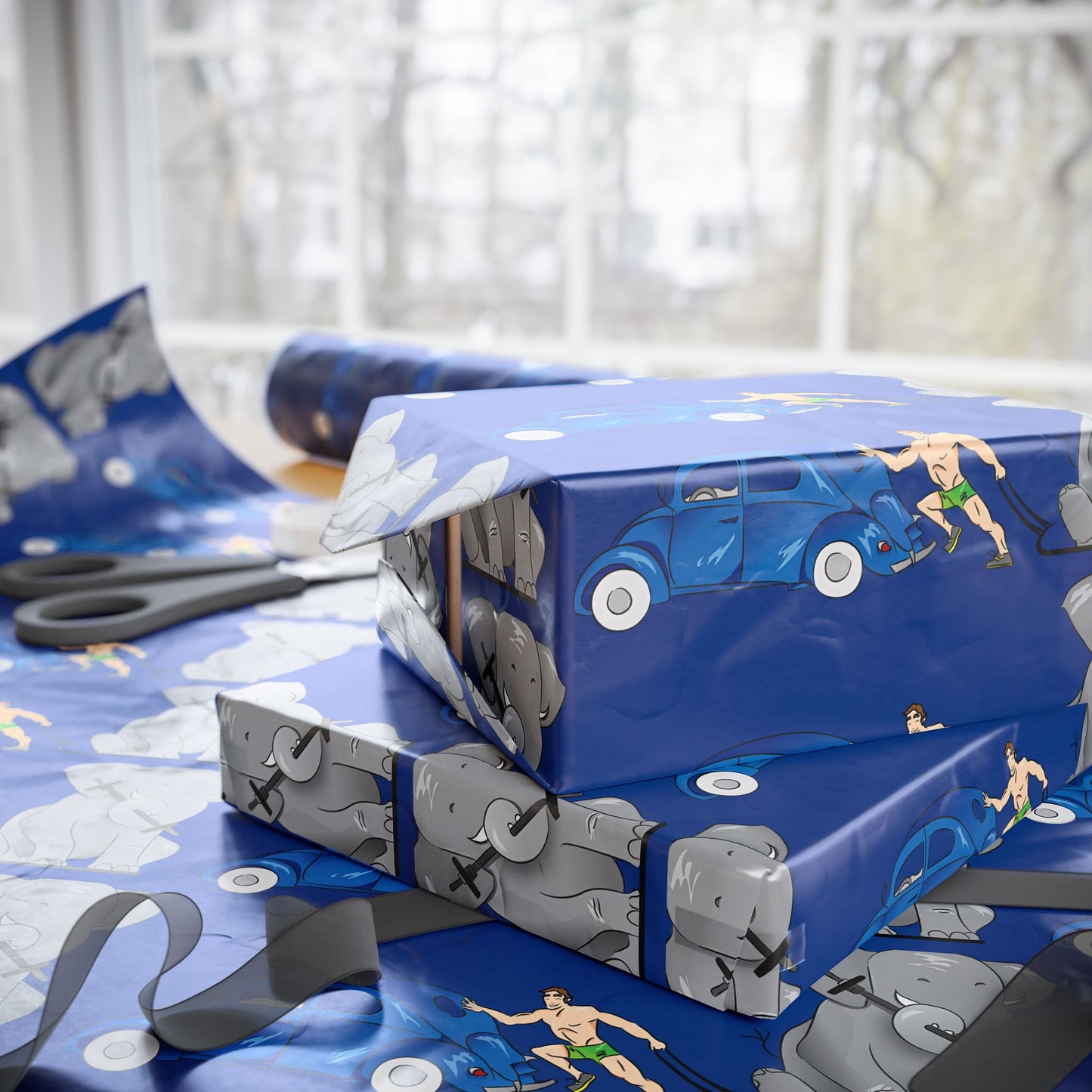 Wrapping Paper - Strong white man   (blue paper)