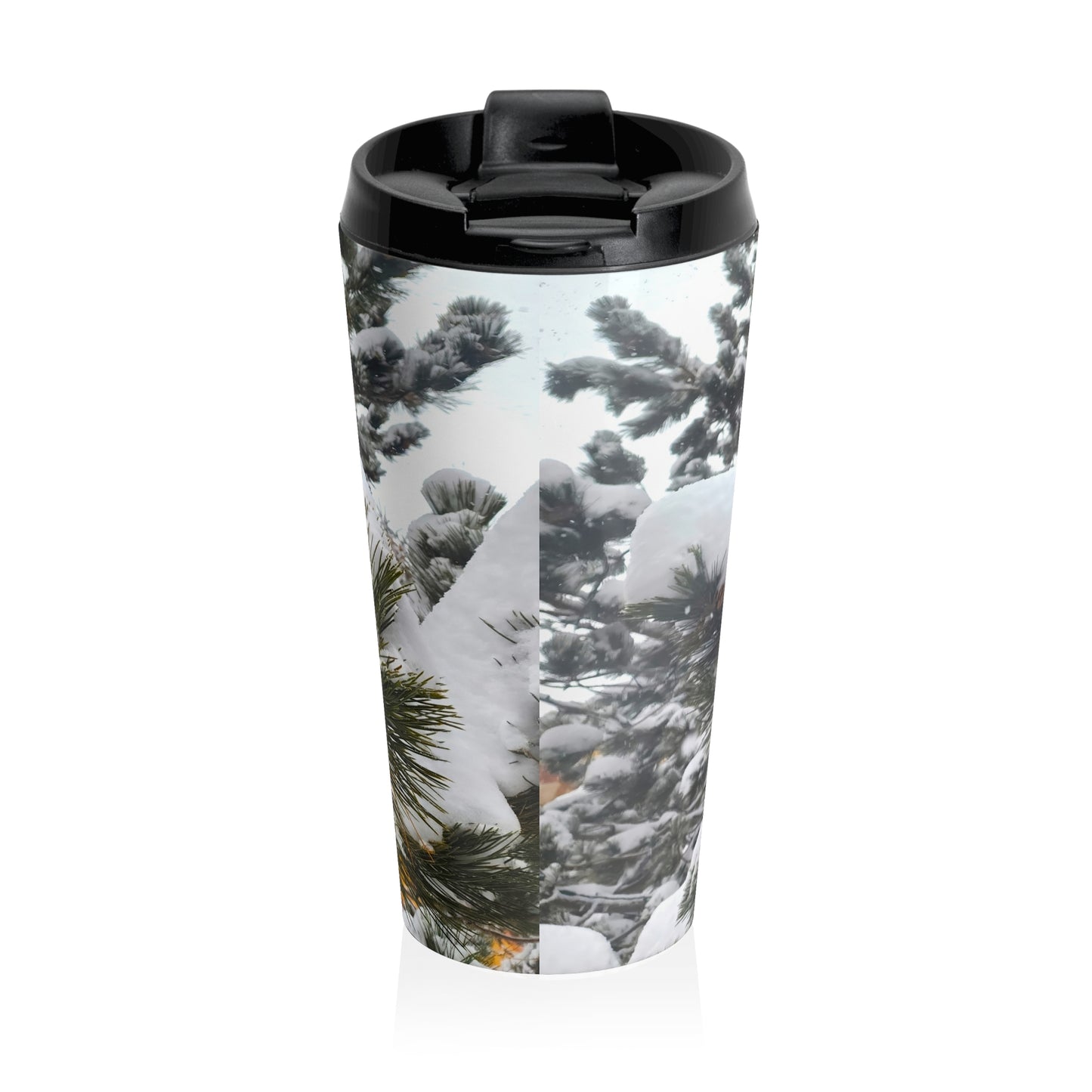 Travel Mug (15oz) - Pine Cones with snow