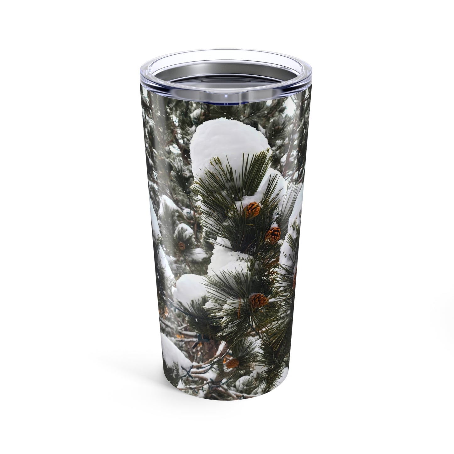 Tumbler (20oz) - Pine Cones with snow