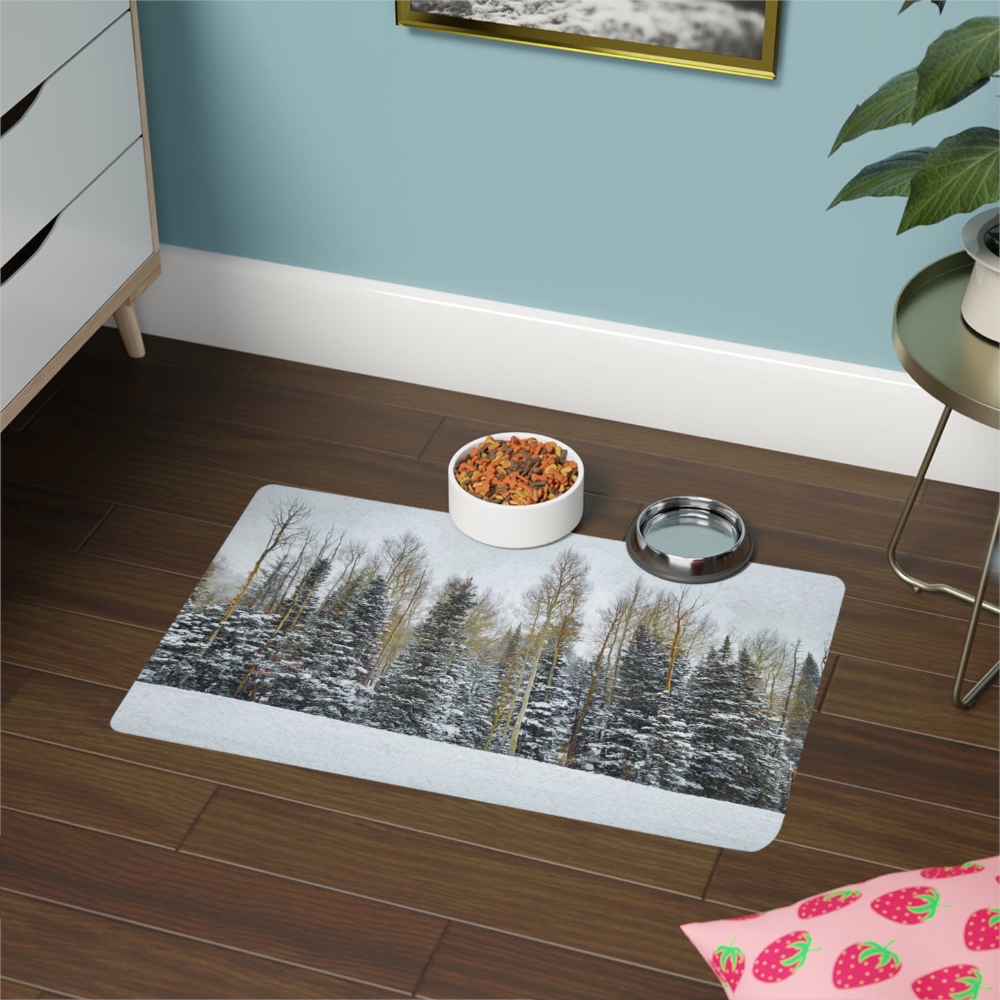 Dog Food Mat - Forest Winterscape