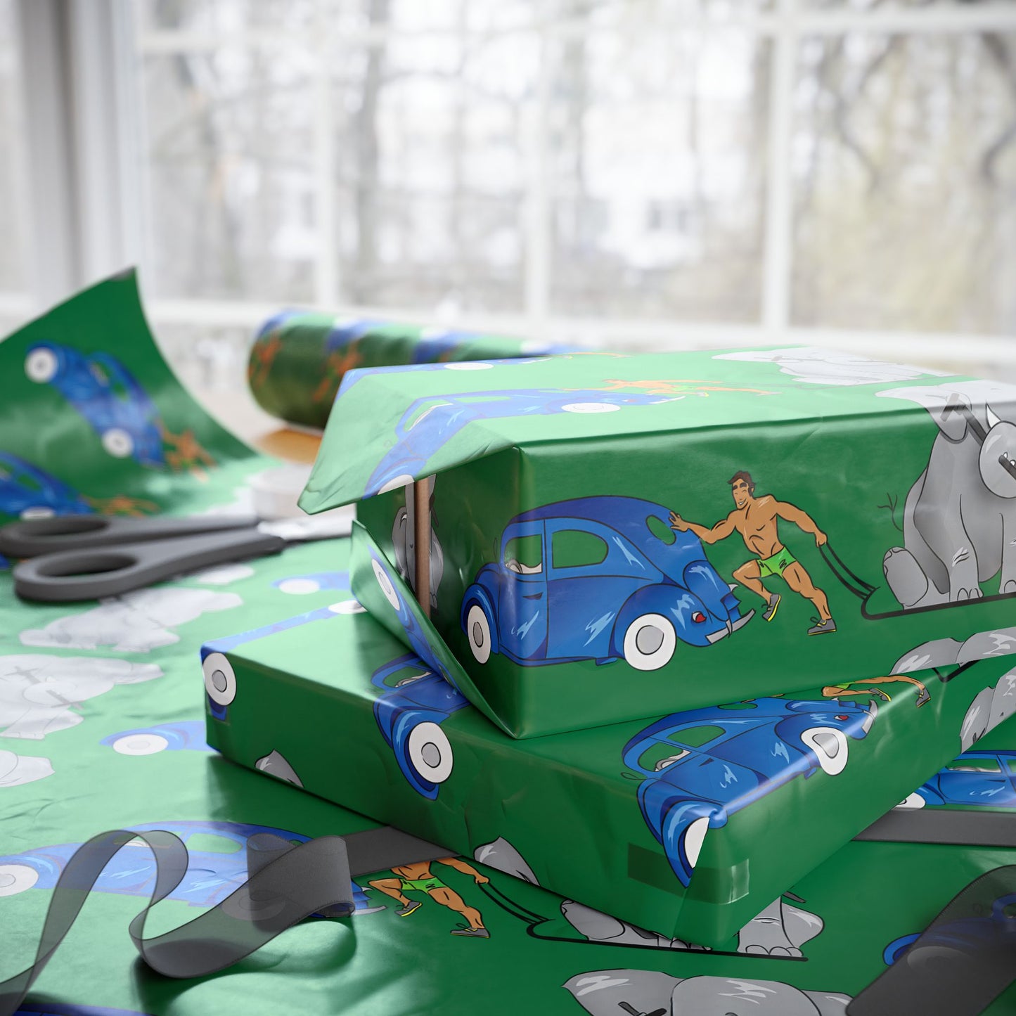 Wrapping Paper - Strong brown man   (green paper)