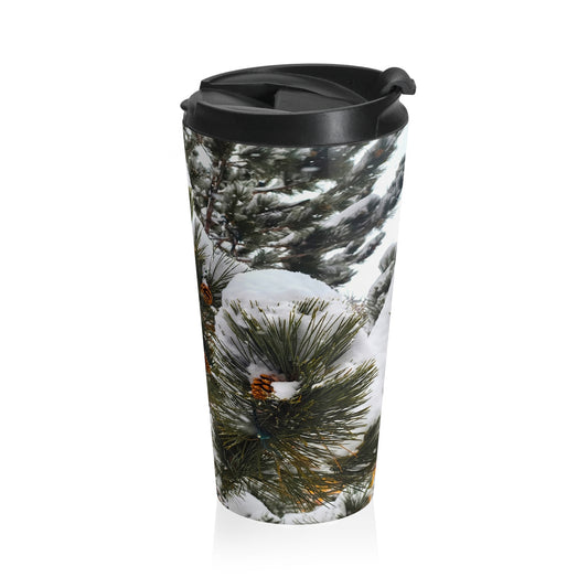 Travel Mug - Pine cones with snow