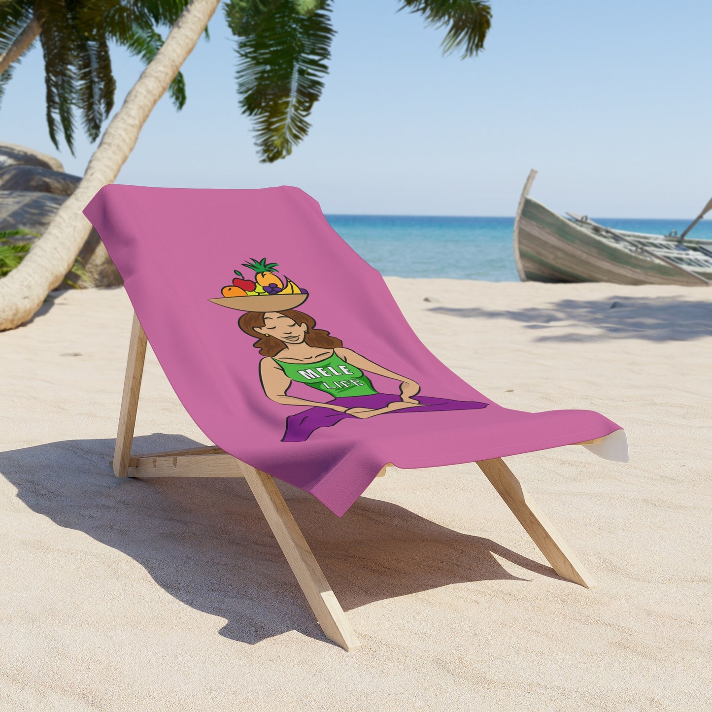 Beach, Bath & Pool Towel - Yoga Lady1  (pink)