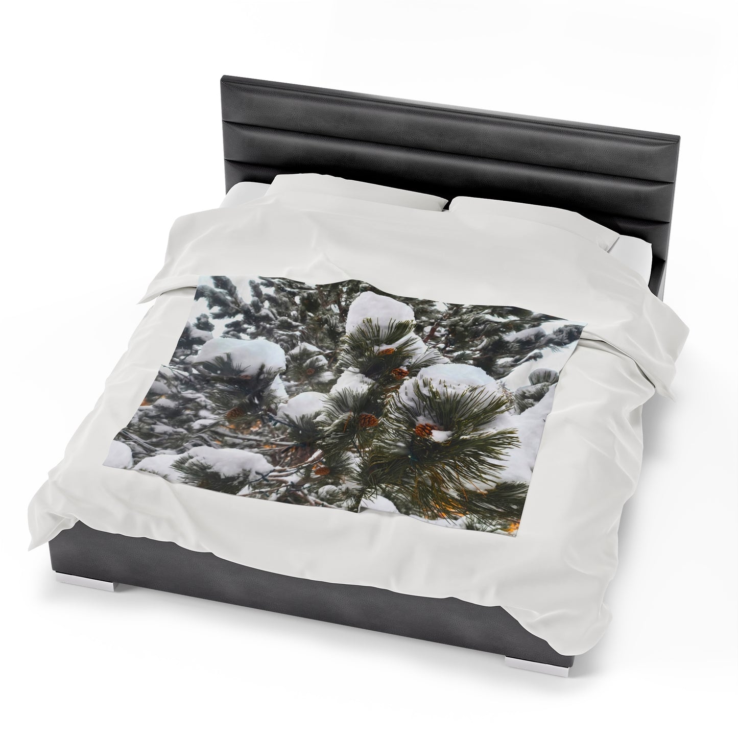 Blanket Velveteen Plush - Pine cones with snow