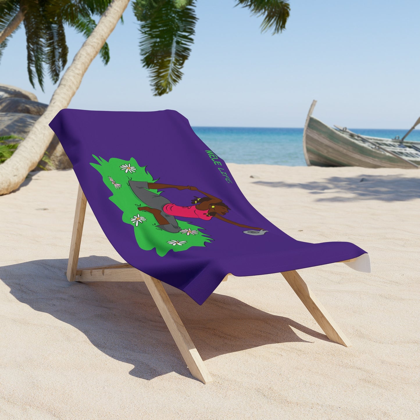 Beach, Bath & Pool Towel - Yoga Lady2  (purple)