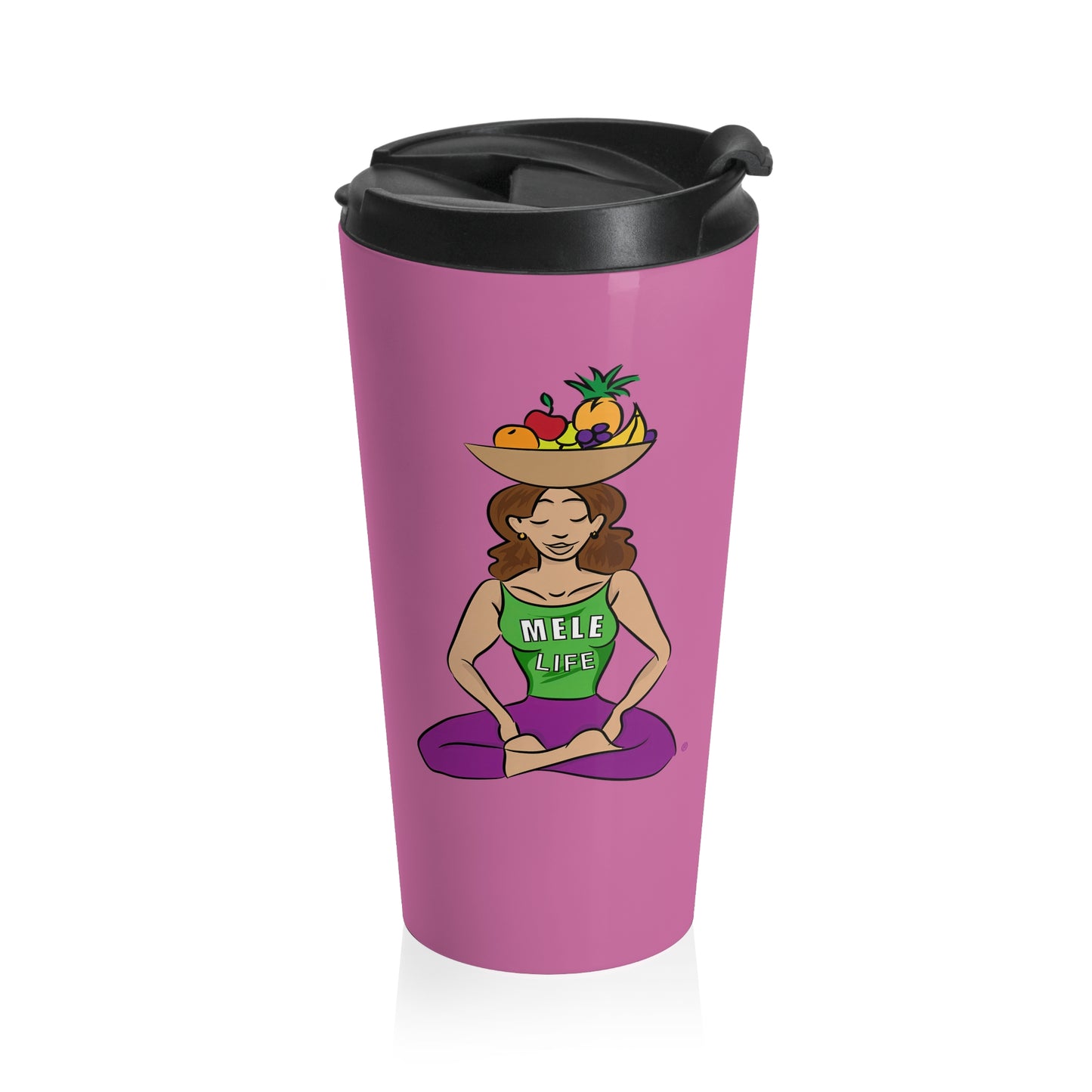 Travel Mug (15oz) - Yoga Lady 1  (pink)