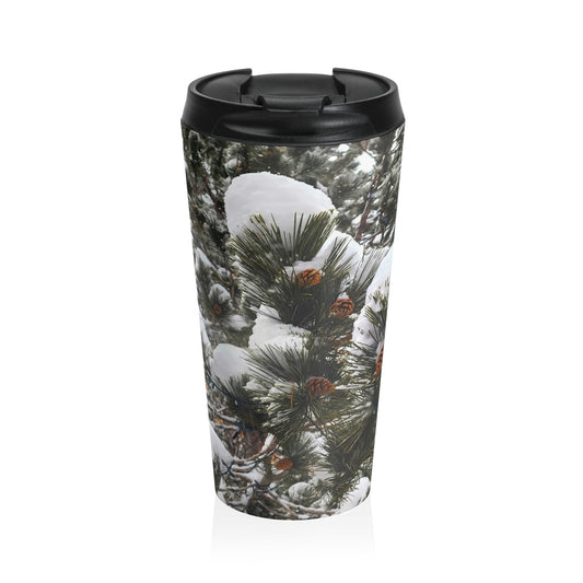 Travel Mug - Pine cones with snow