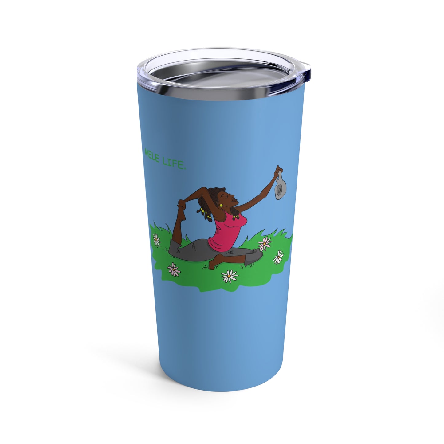 Tumbler 20oz - Yoga Lady2   (light blue)