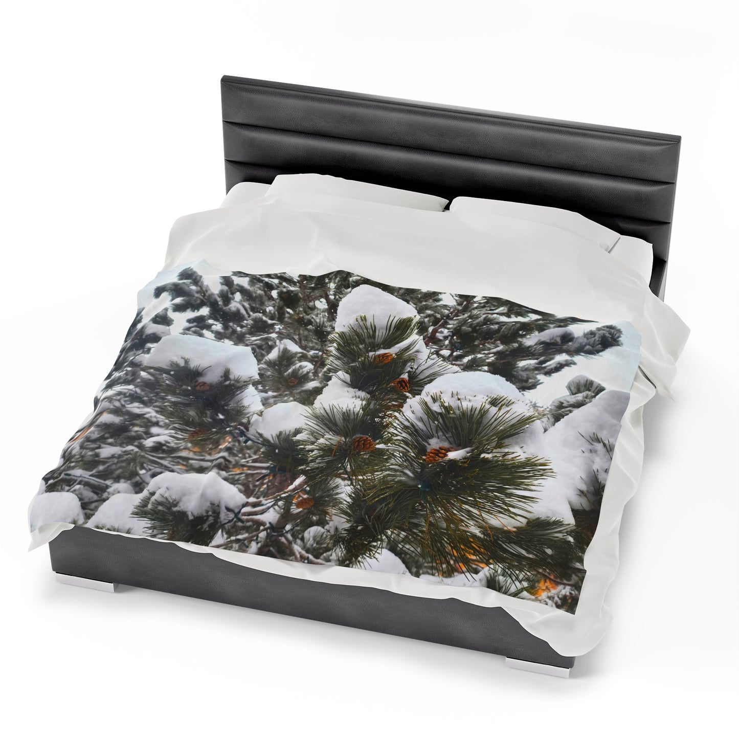 Blanket Velveteen Plush - Pine cones with snow