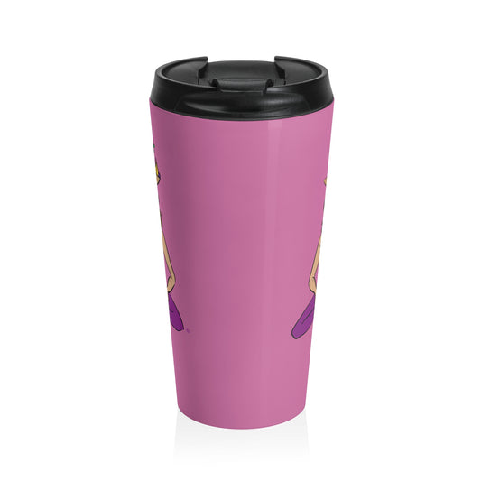 Travel Mug (15oz) - Yoga Lady 1  (pink)