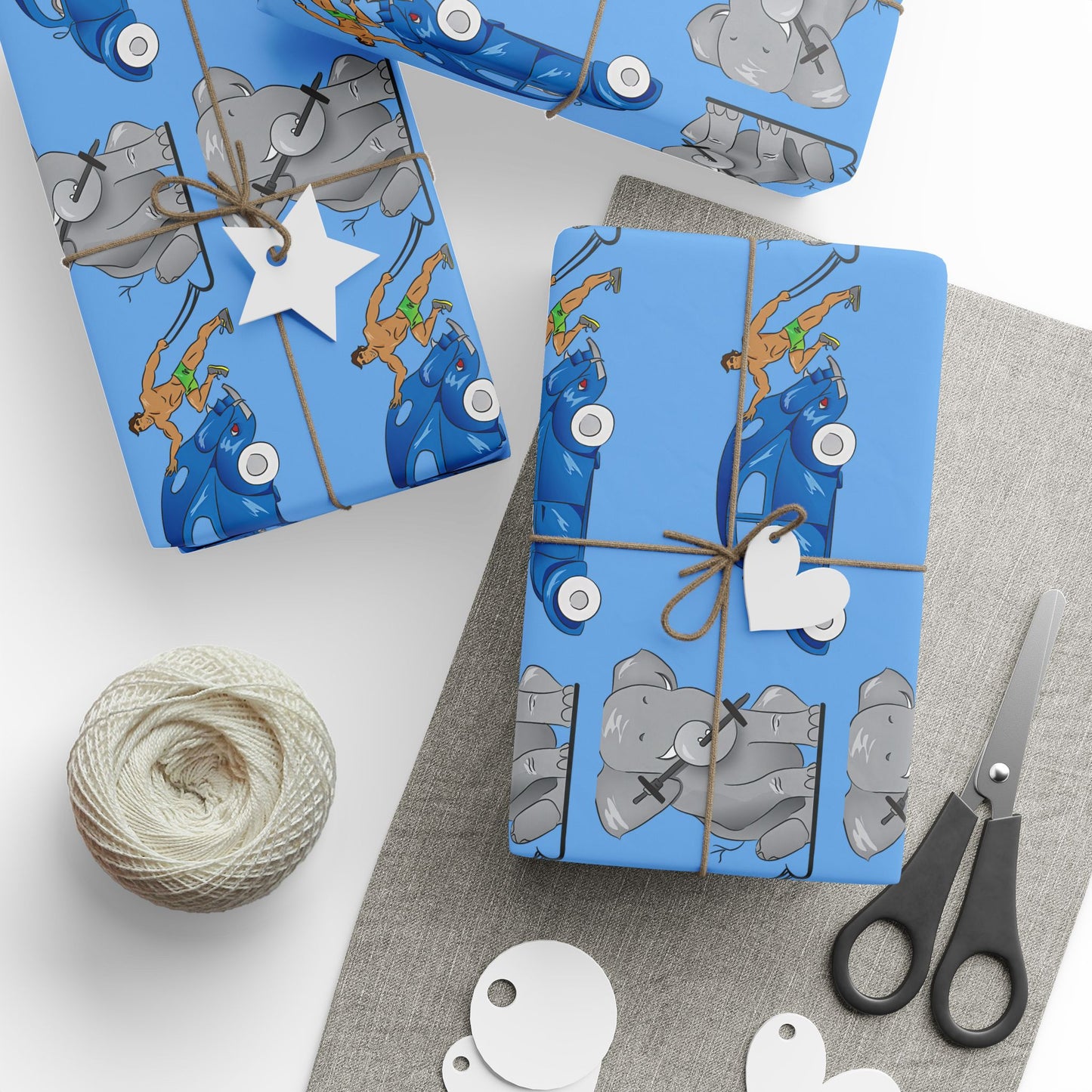 Wrapping Paper - Strong brown man   (blue paper)