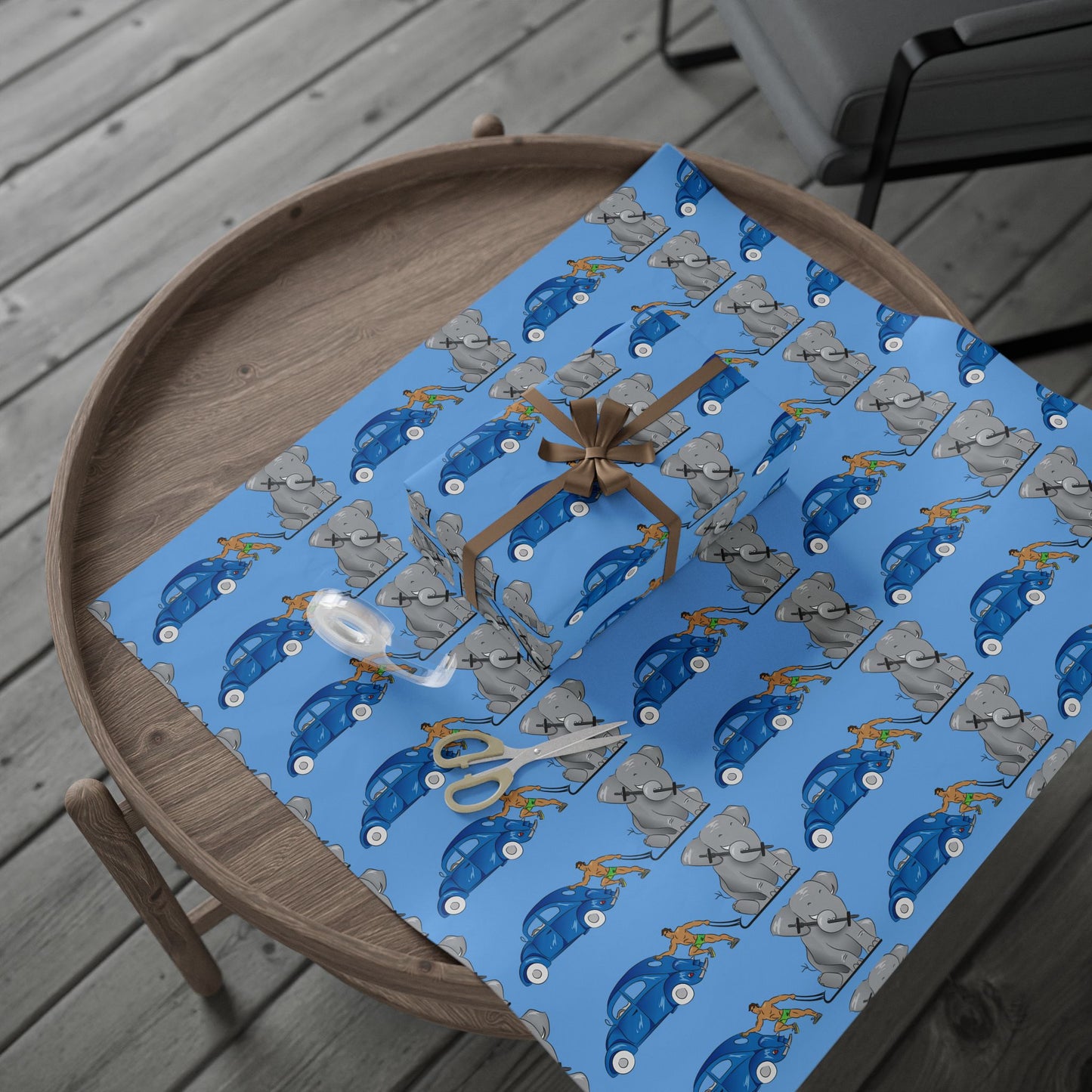 Wrapping Paper - Strong brown man   (blue paper)