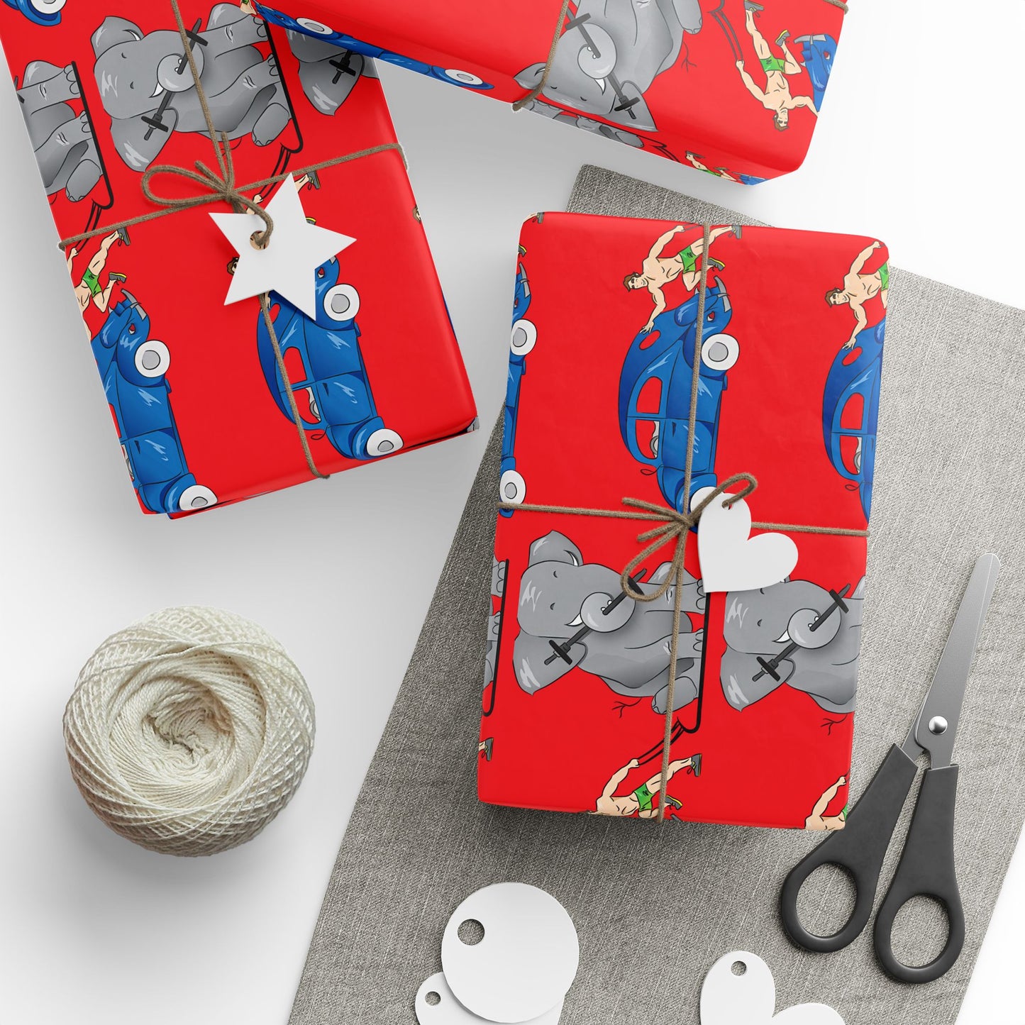 Wrapping Paper - Strong white man   (red paper)
