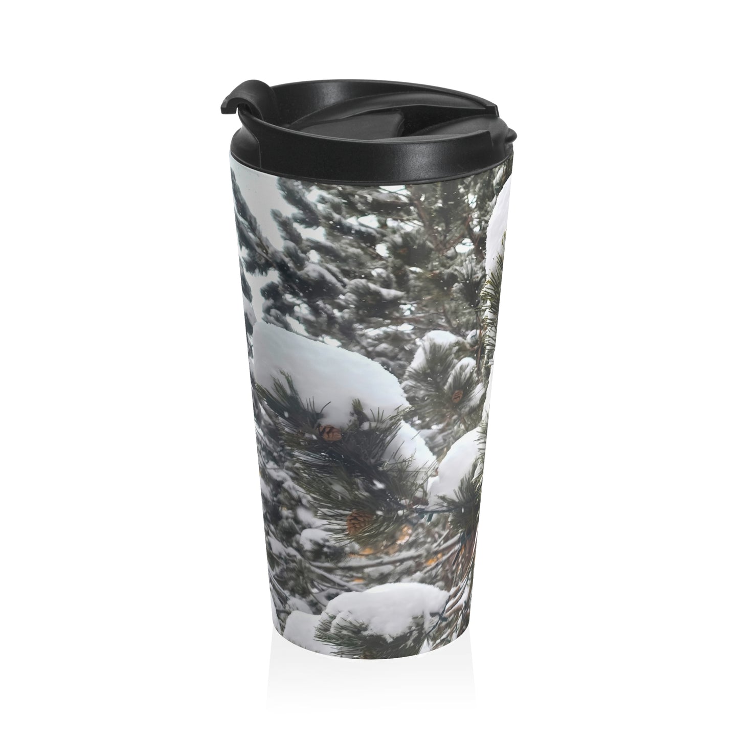 Travel Mug (15oz) - Pine Cones with snow