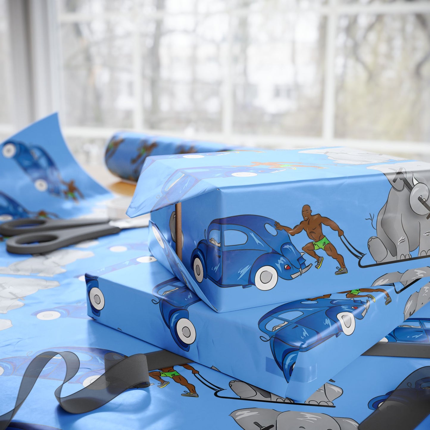Wrapping Paper - Strong black man   (blue paper)