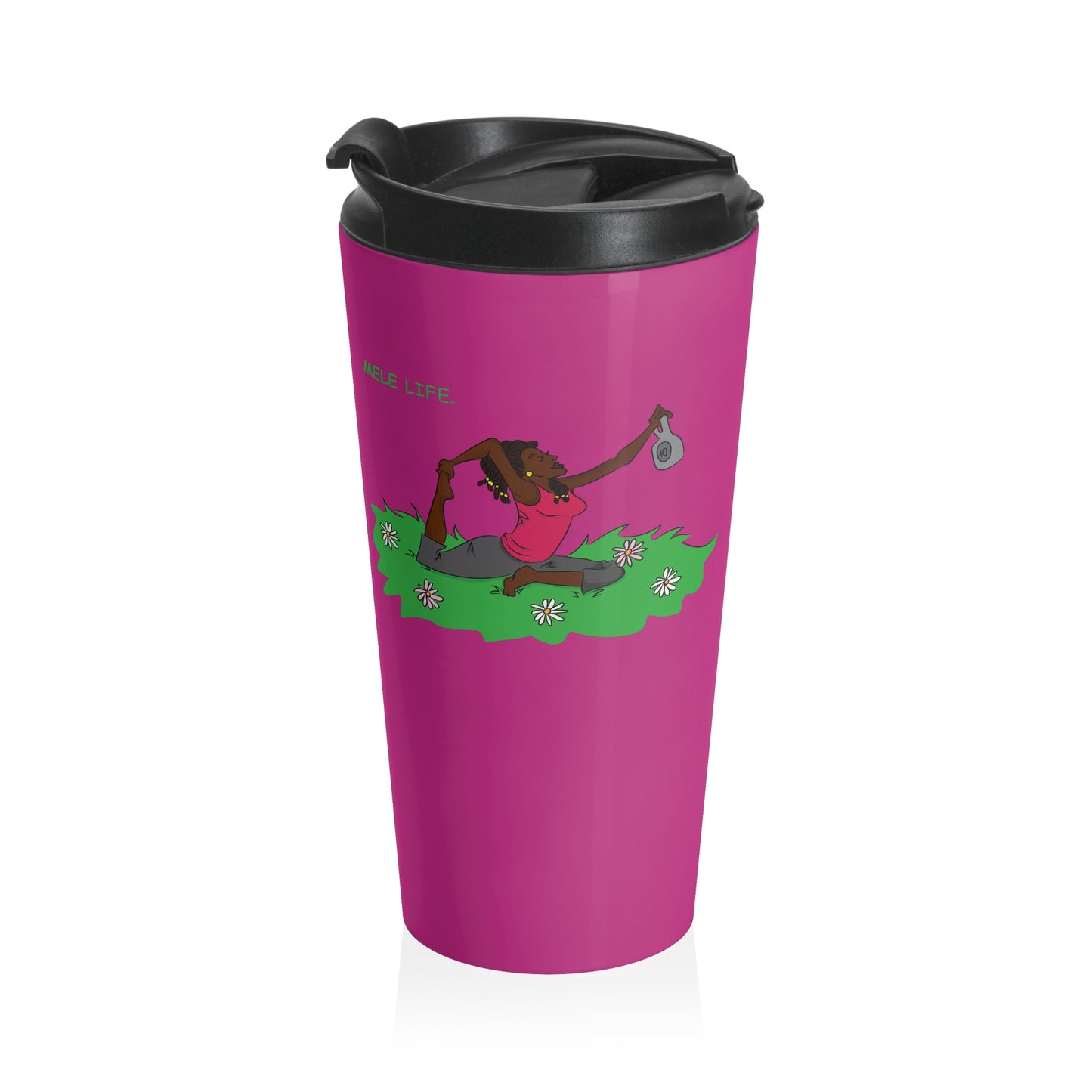 Travel Mug (15oz) - Yoga Lady 2  (pink)